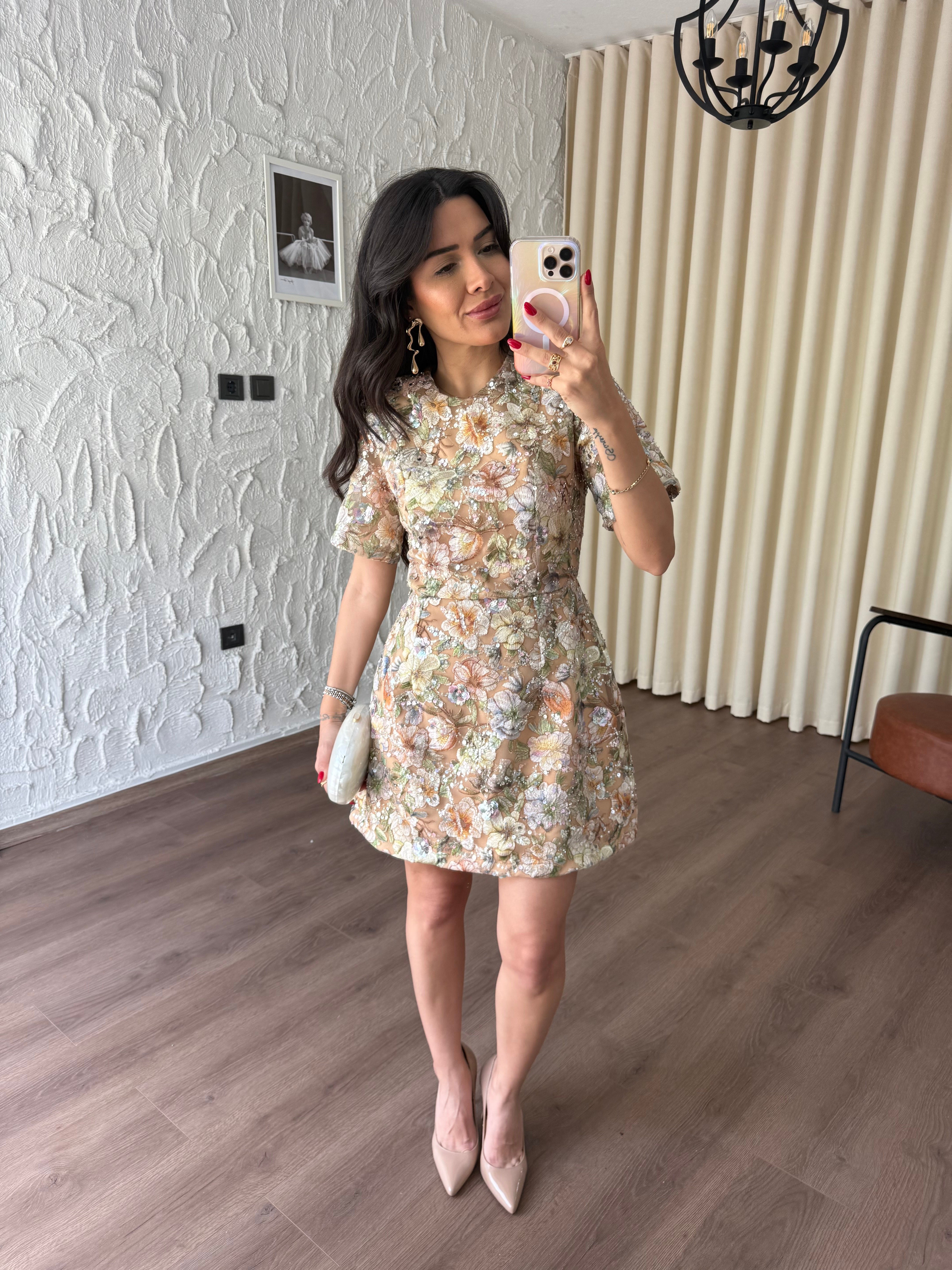 Flowes Kristal Taş Detaylı Elbise