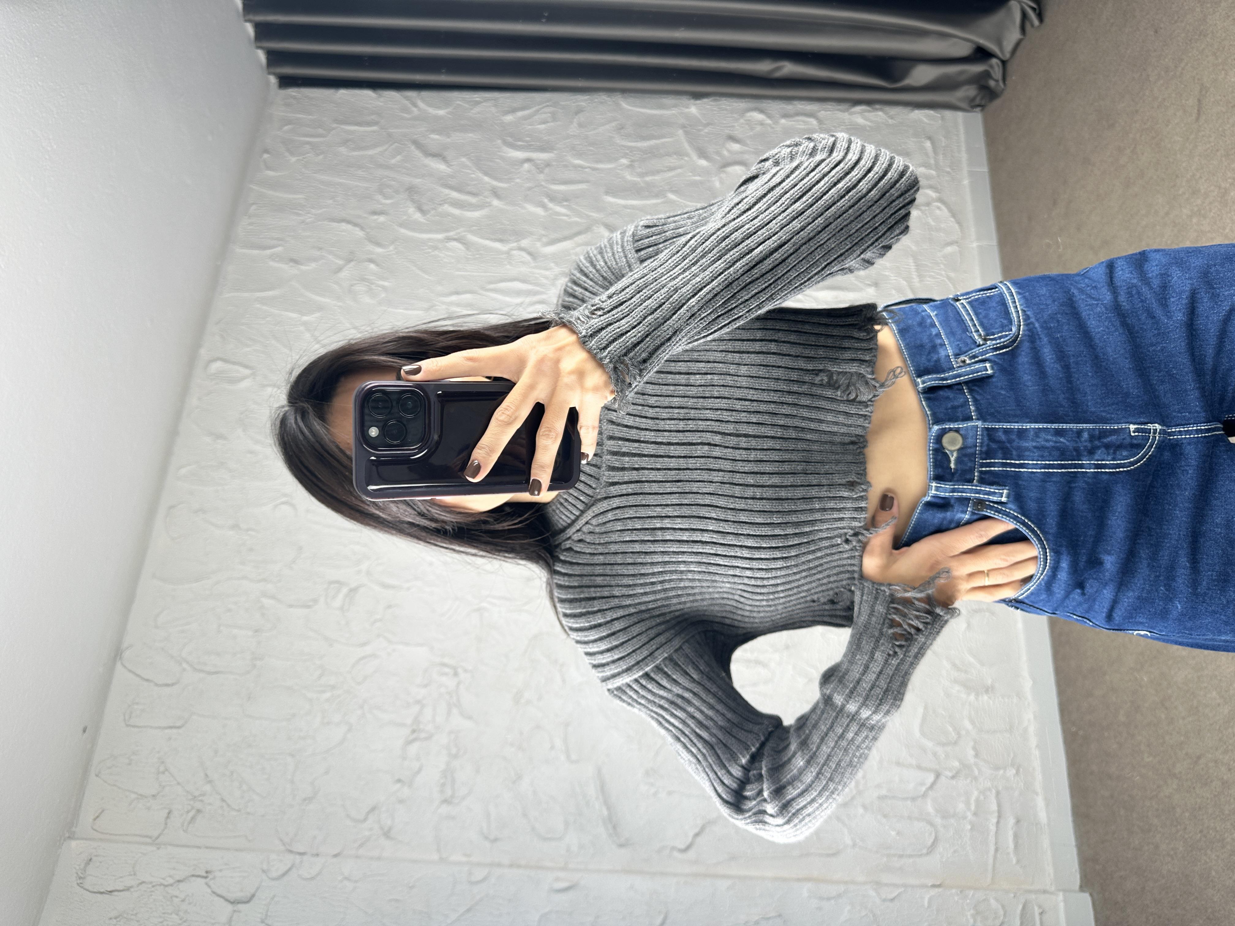 Füme Sökük Detaylı Crop Kazak · 2