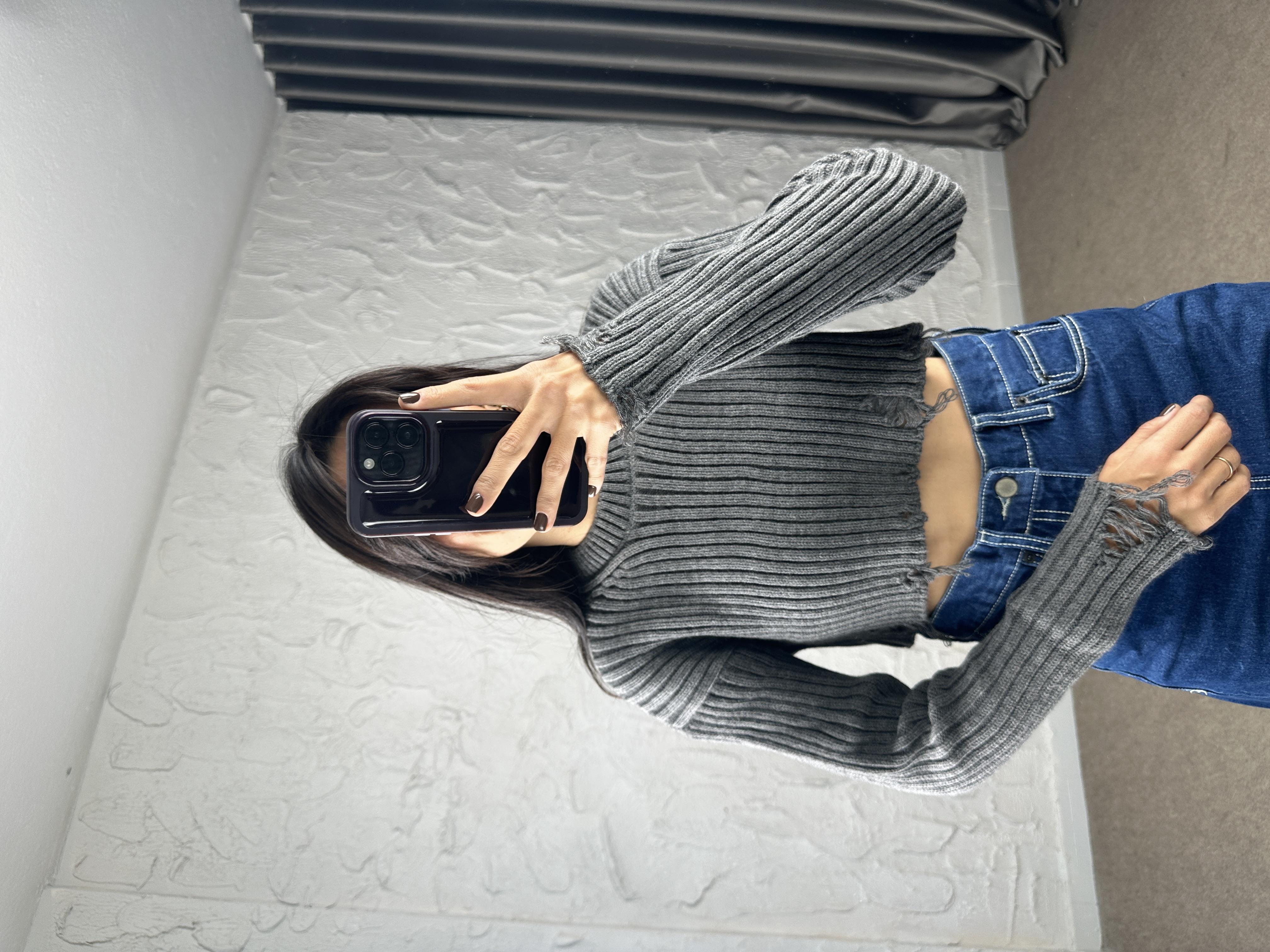 Füme Sökük Detaylı Crop Kazak