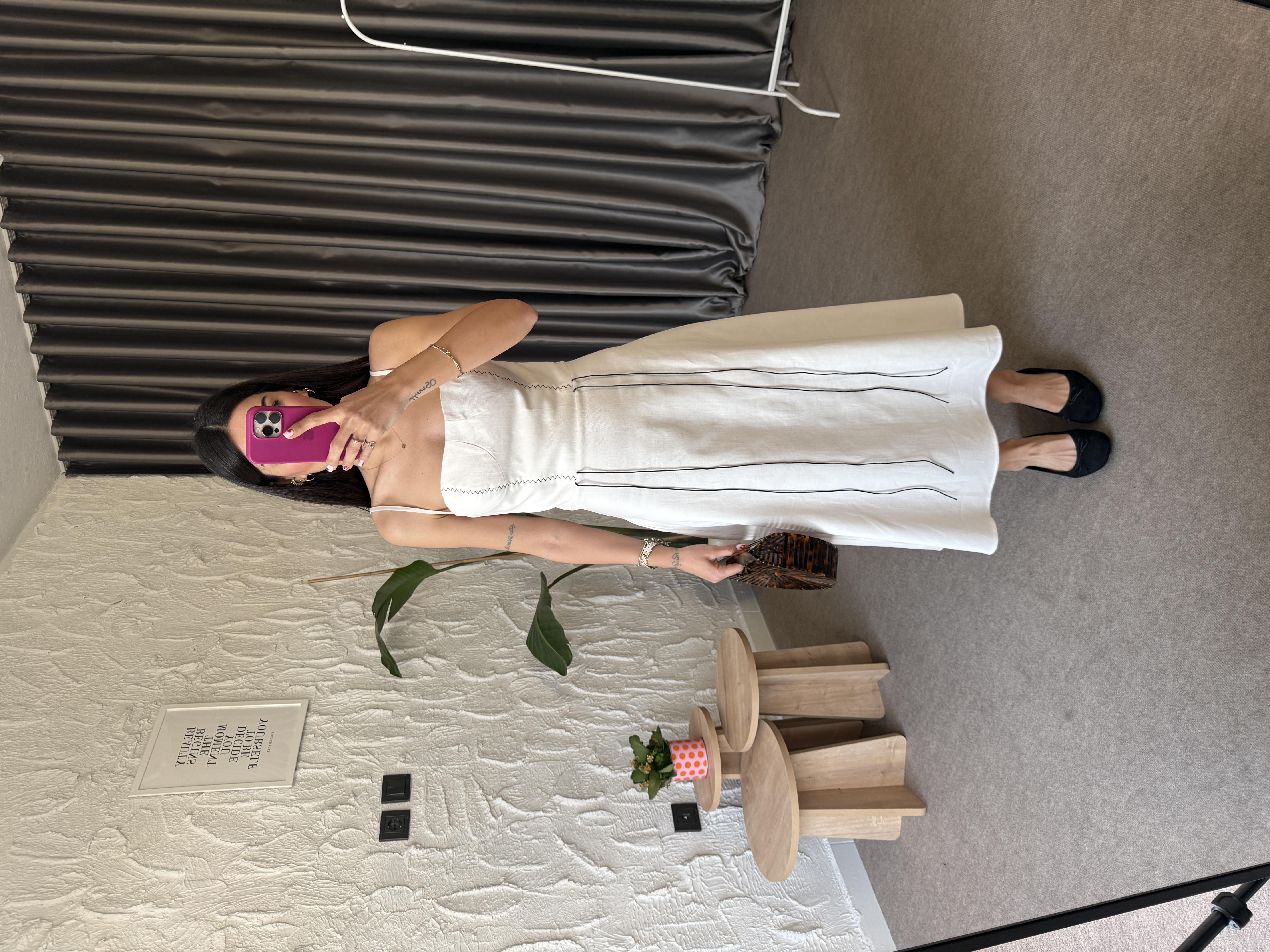 Giselle Krem Korse Detay Elbise