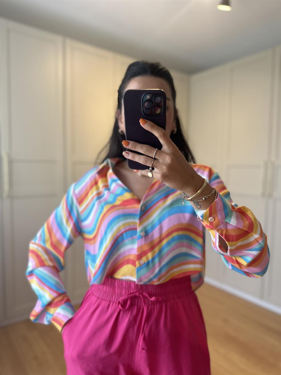 Gökkuşağı Crop Gömlek