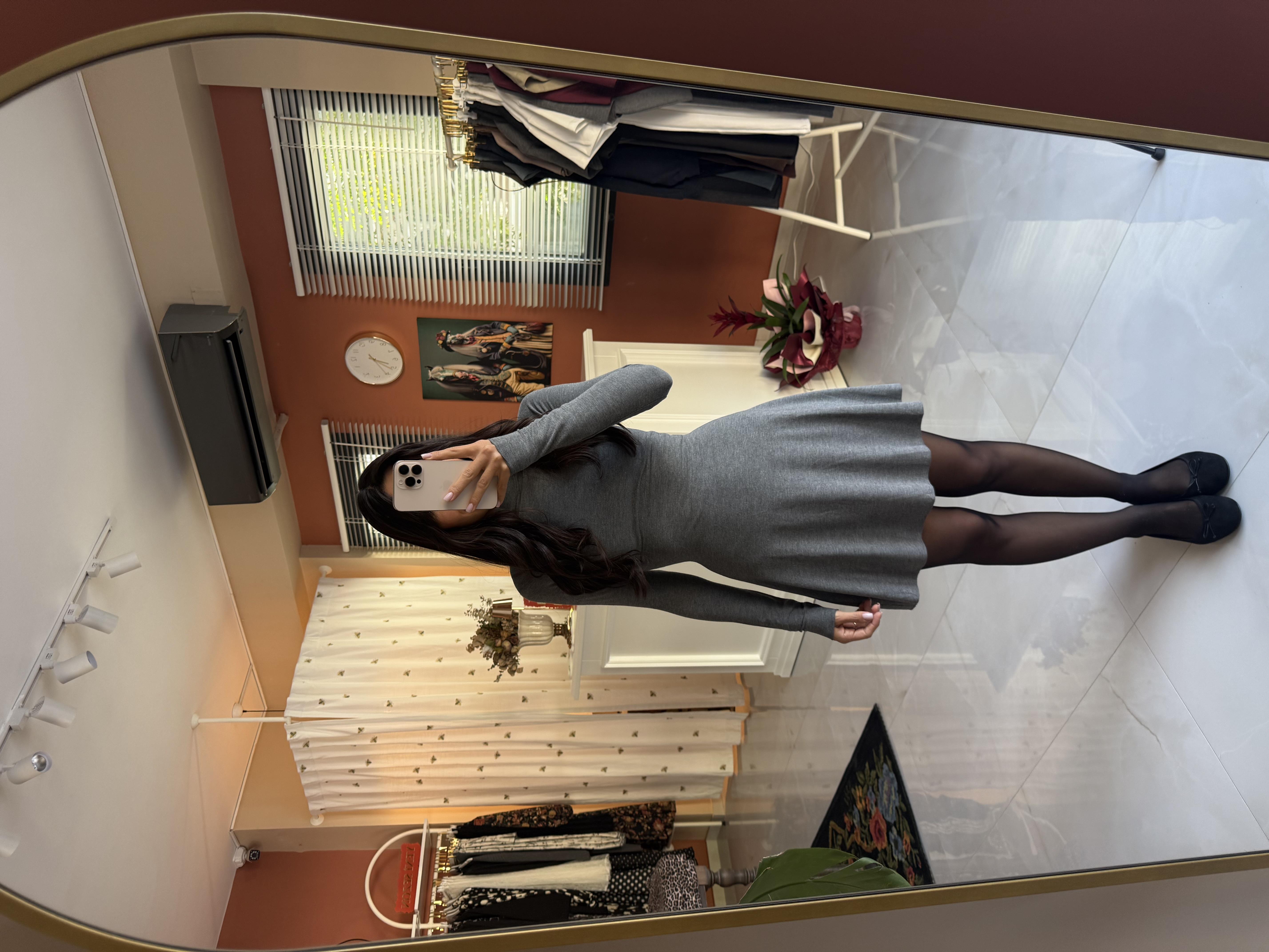 Gri Çan Midi Elbise