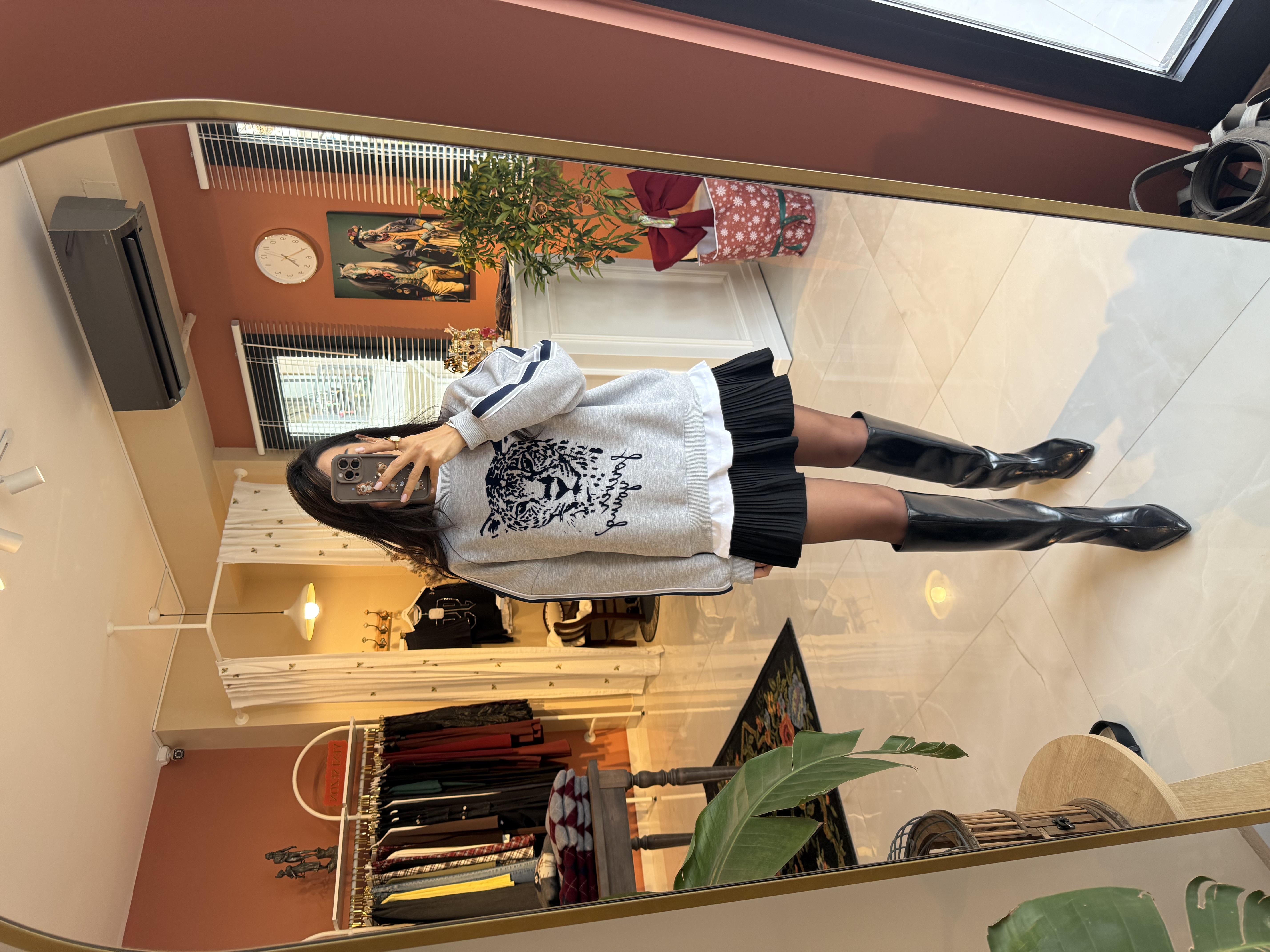 Gri Kaplan Baskılı Tshirt Biyeli Sweatshirt