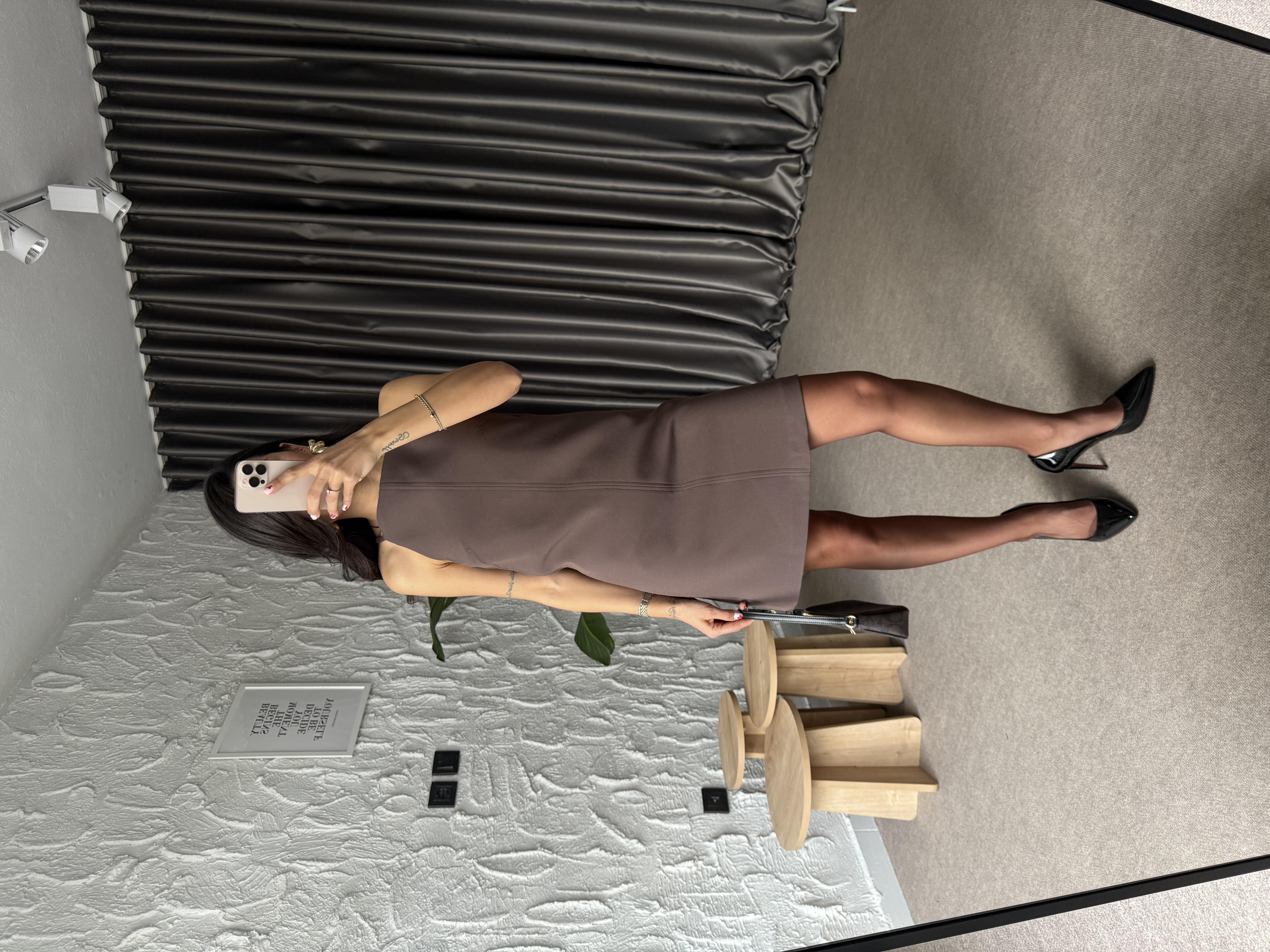 Halter Yaka Kahve Premium Elbise