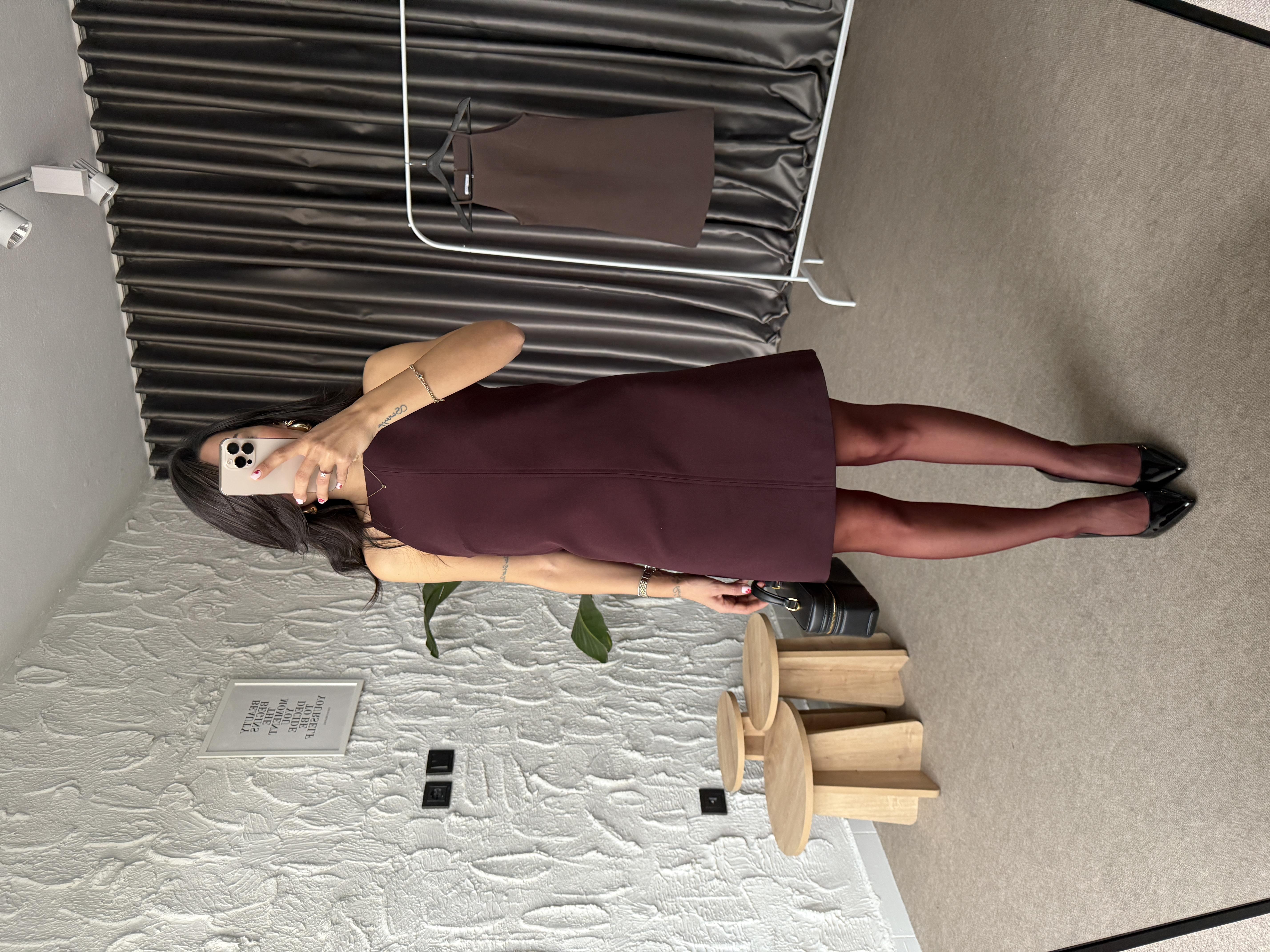 Halter Yaka Mürdüm Premium Elbise