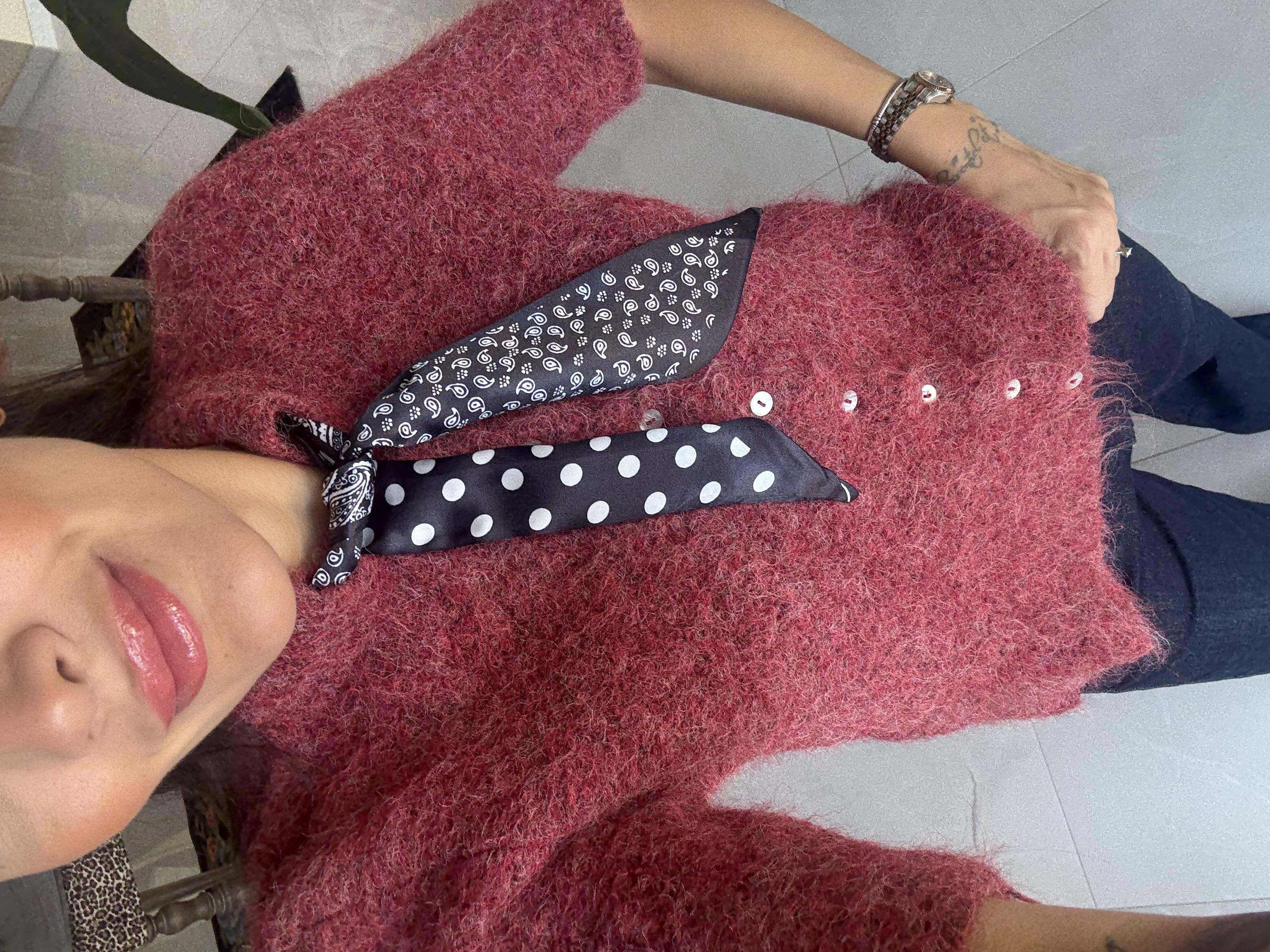 Helsinki Fularlı Bordo Triko Hırka