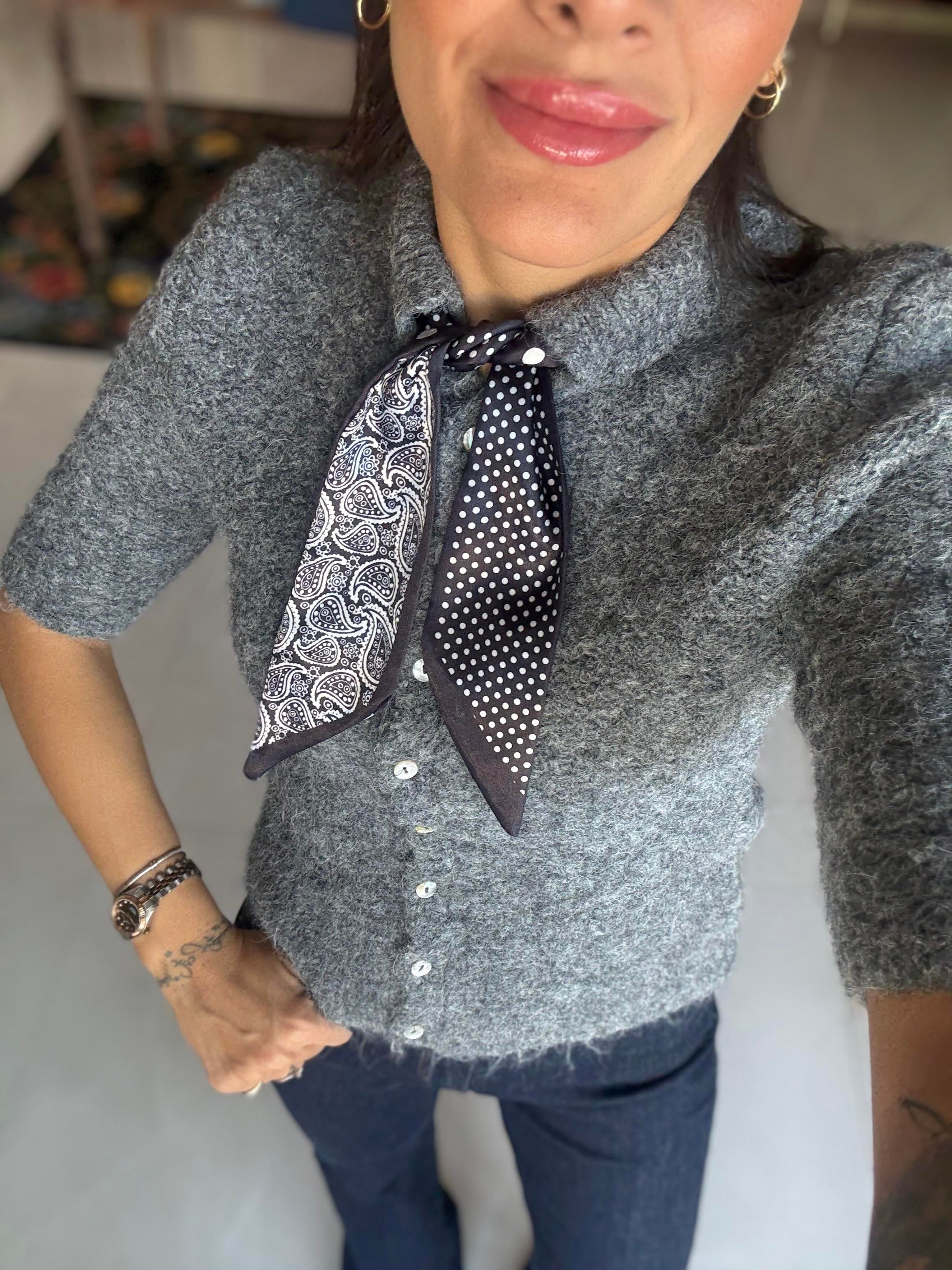 Helsinki Fularlı Gri Triko Hırka