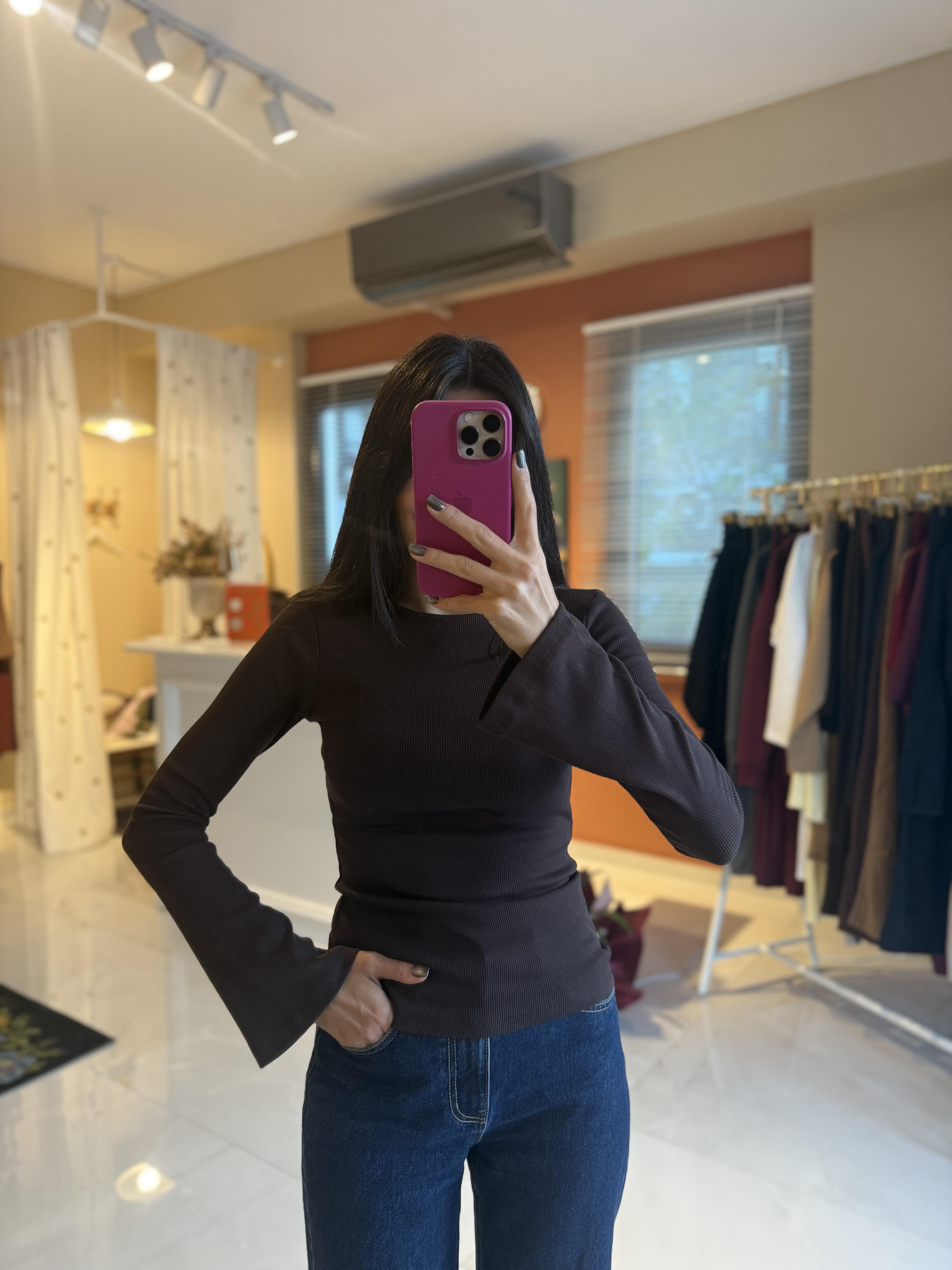 İspanyol Kol Fitilli Kahverengi Tshirt