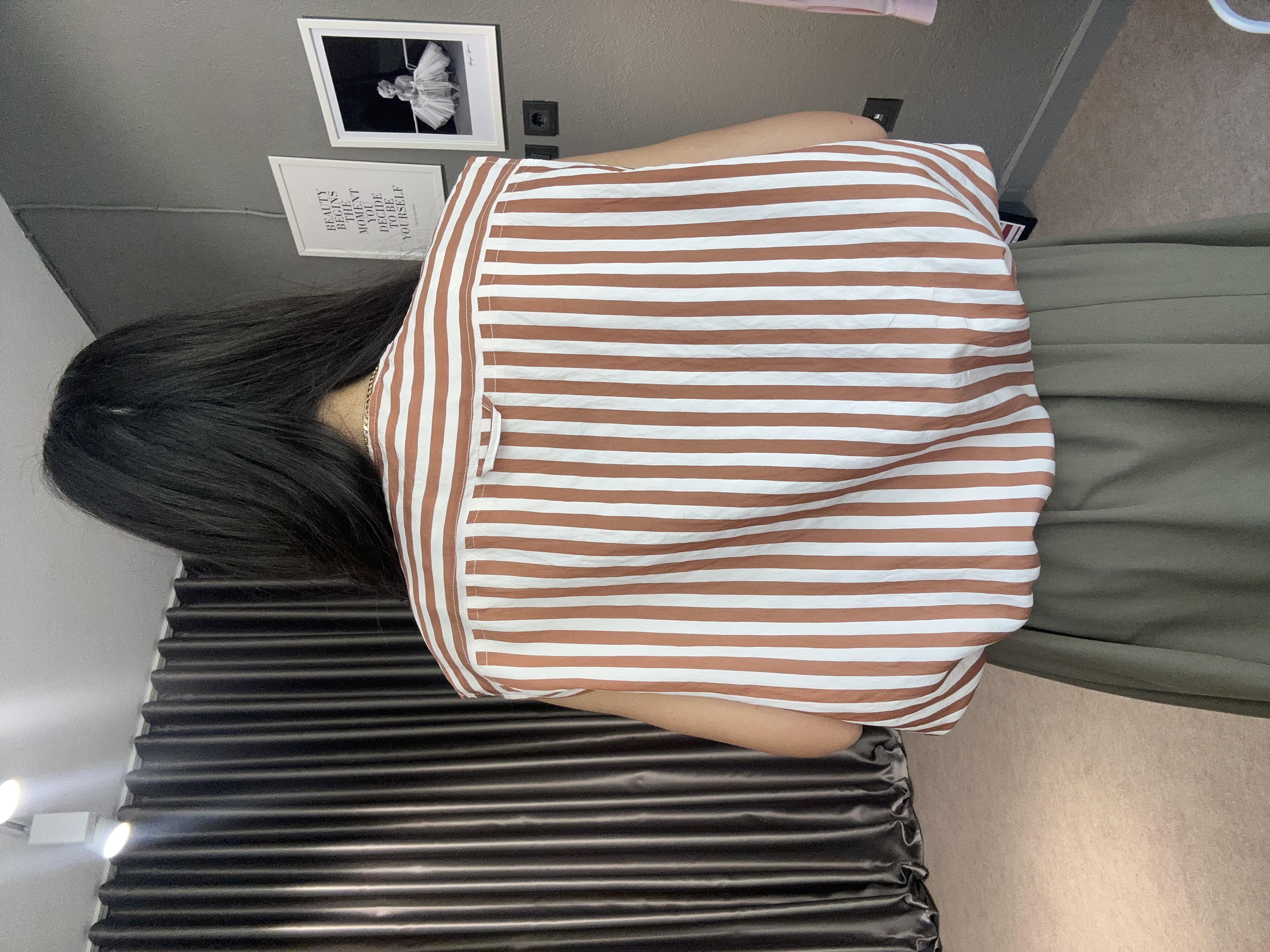Kahverengi Beyaz Çizgili Oversize Yelek · 4