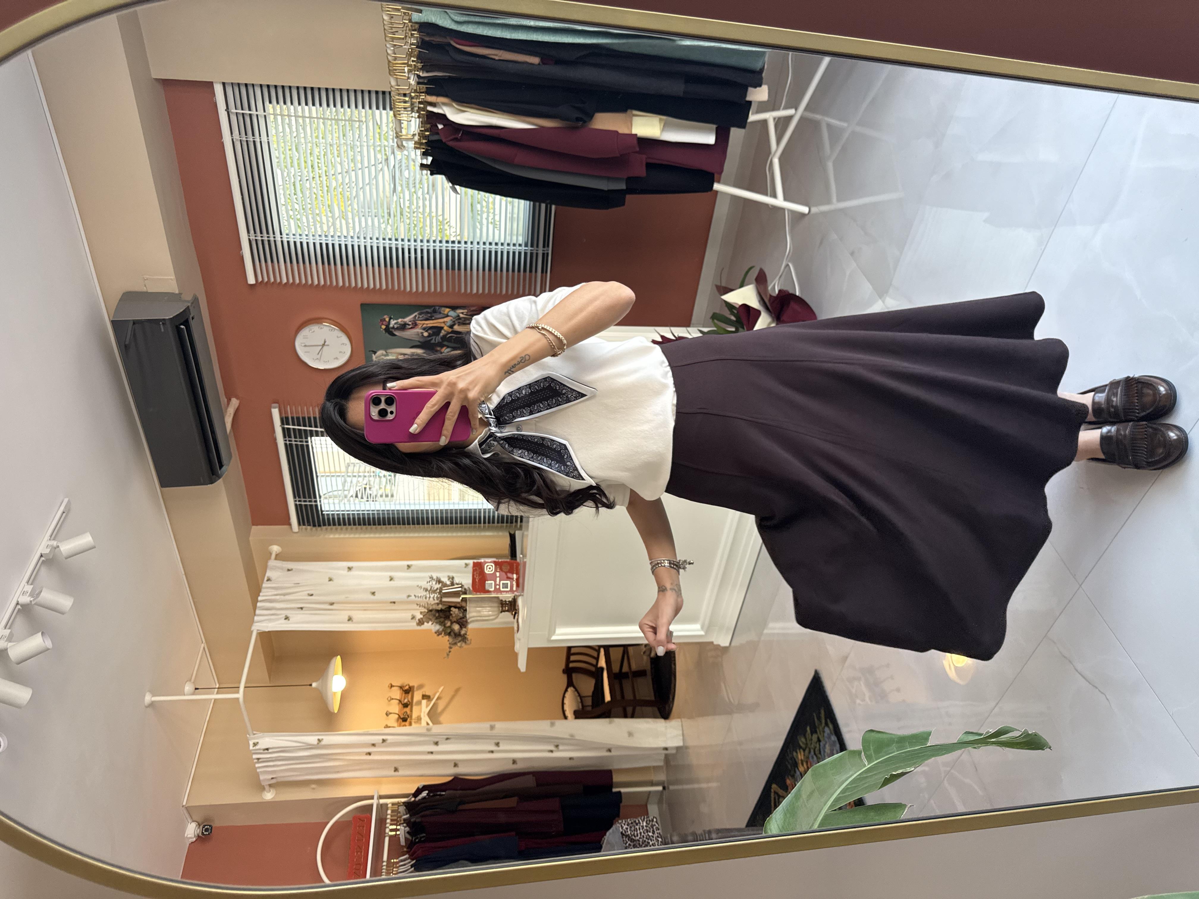 Kahverengi Çan Midi Etek