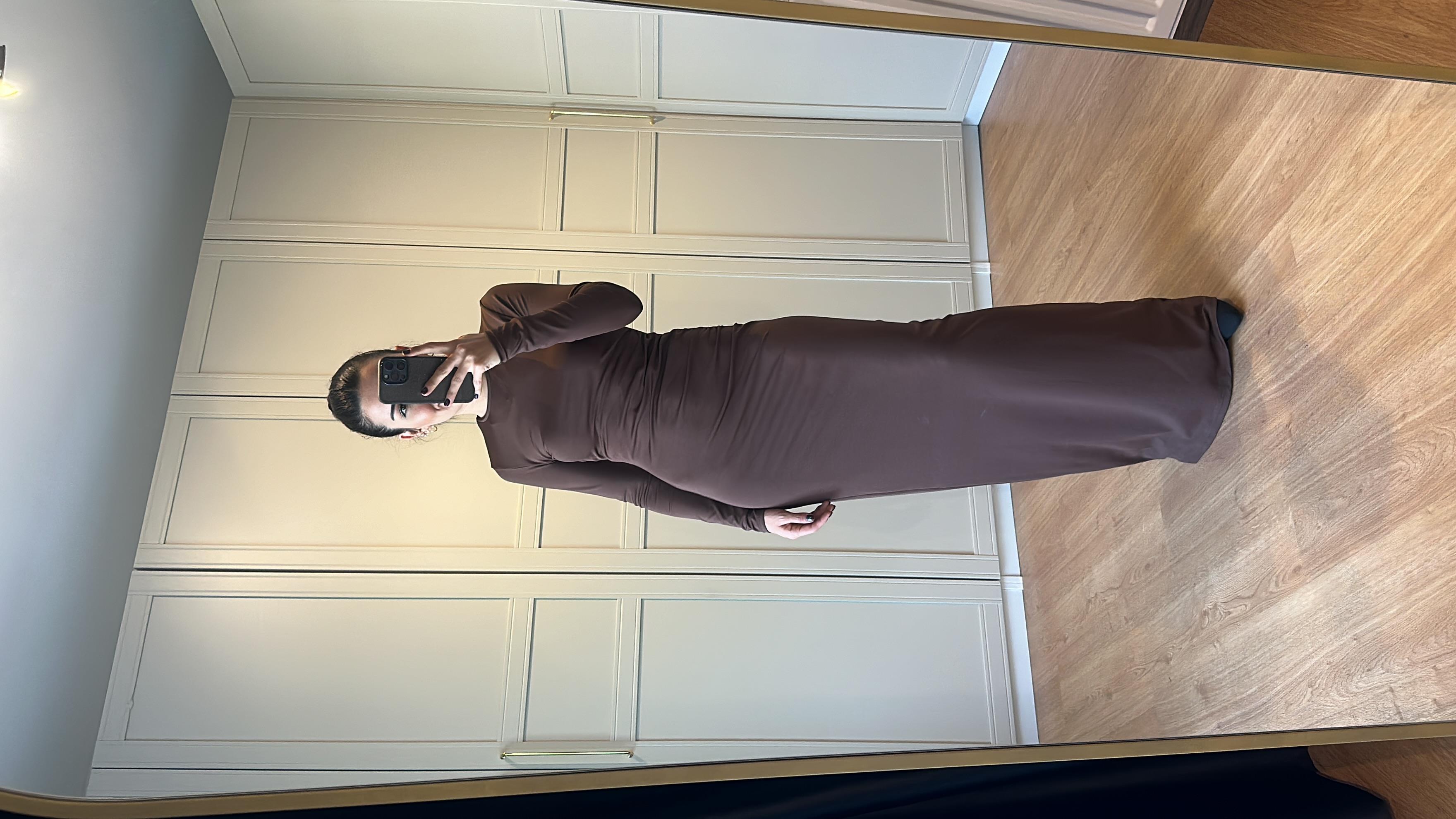 Kahverengi Drape Detaylı Elbise