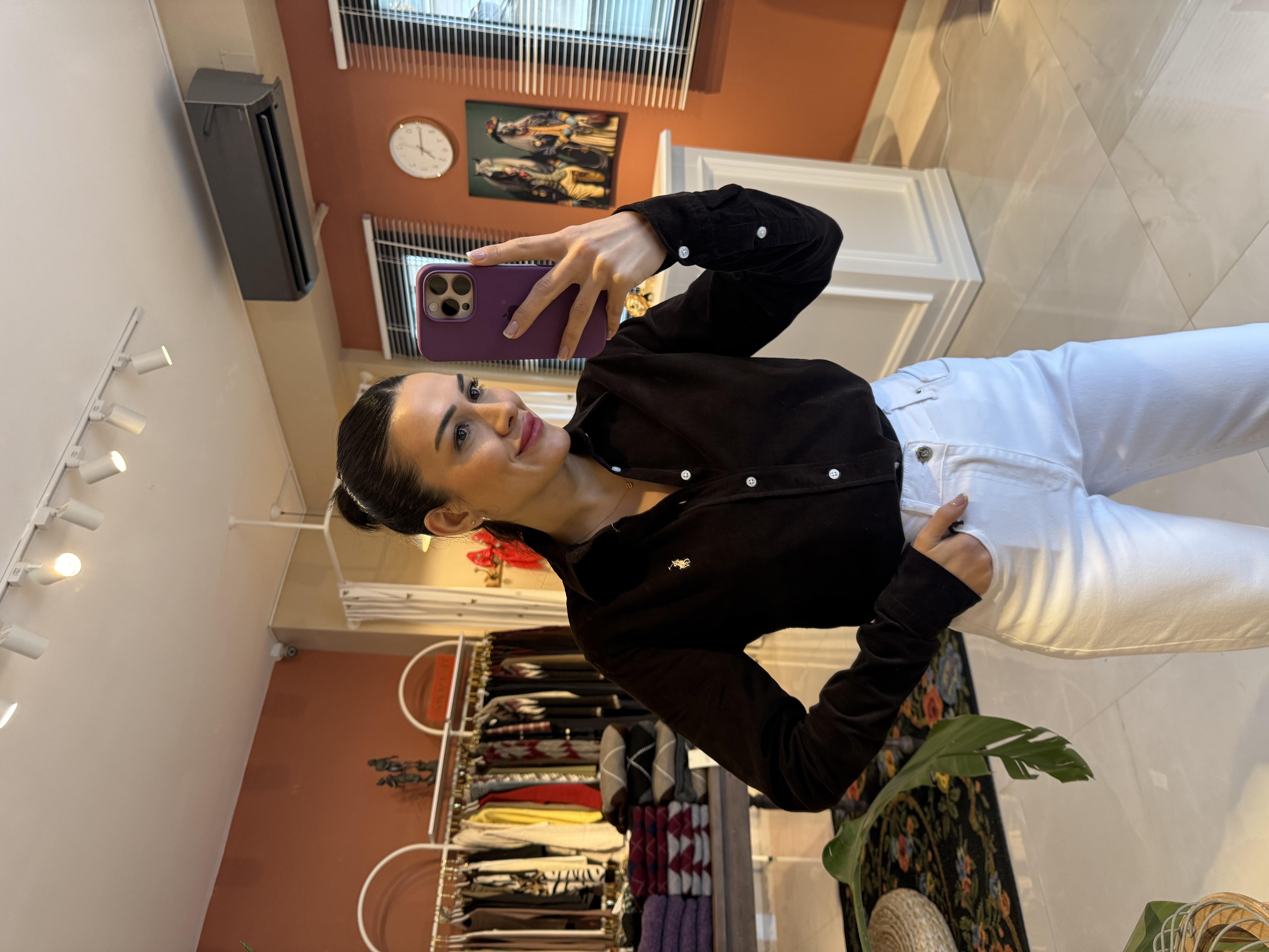 Kahverengi Logolu Kadife Gömlek