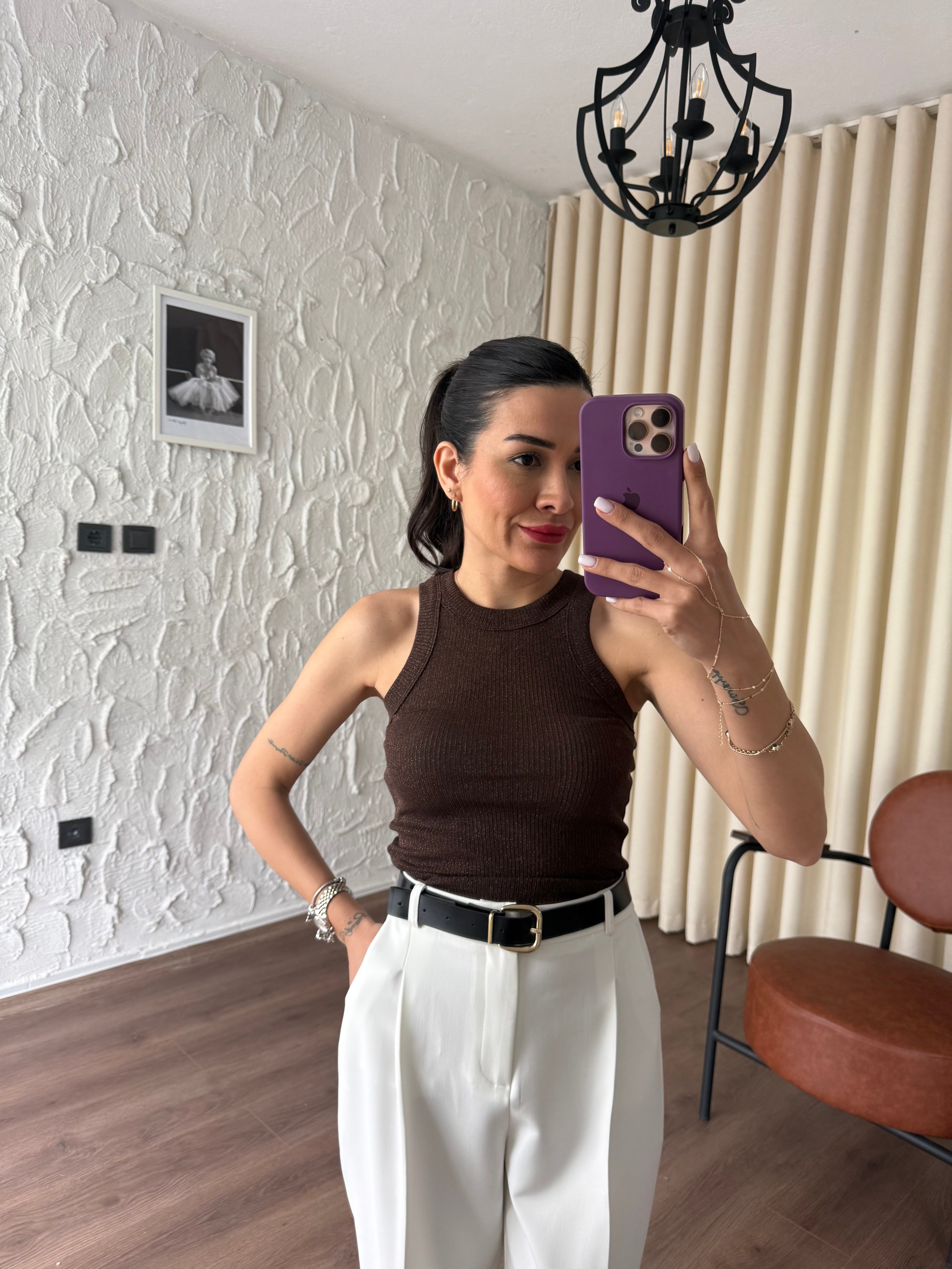 Kalın Biyeli Simli Kahverengi Atlet