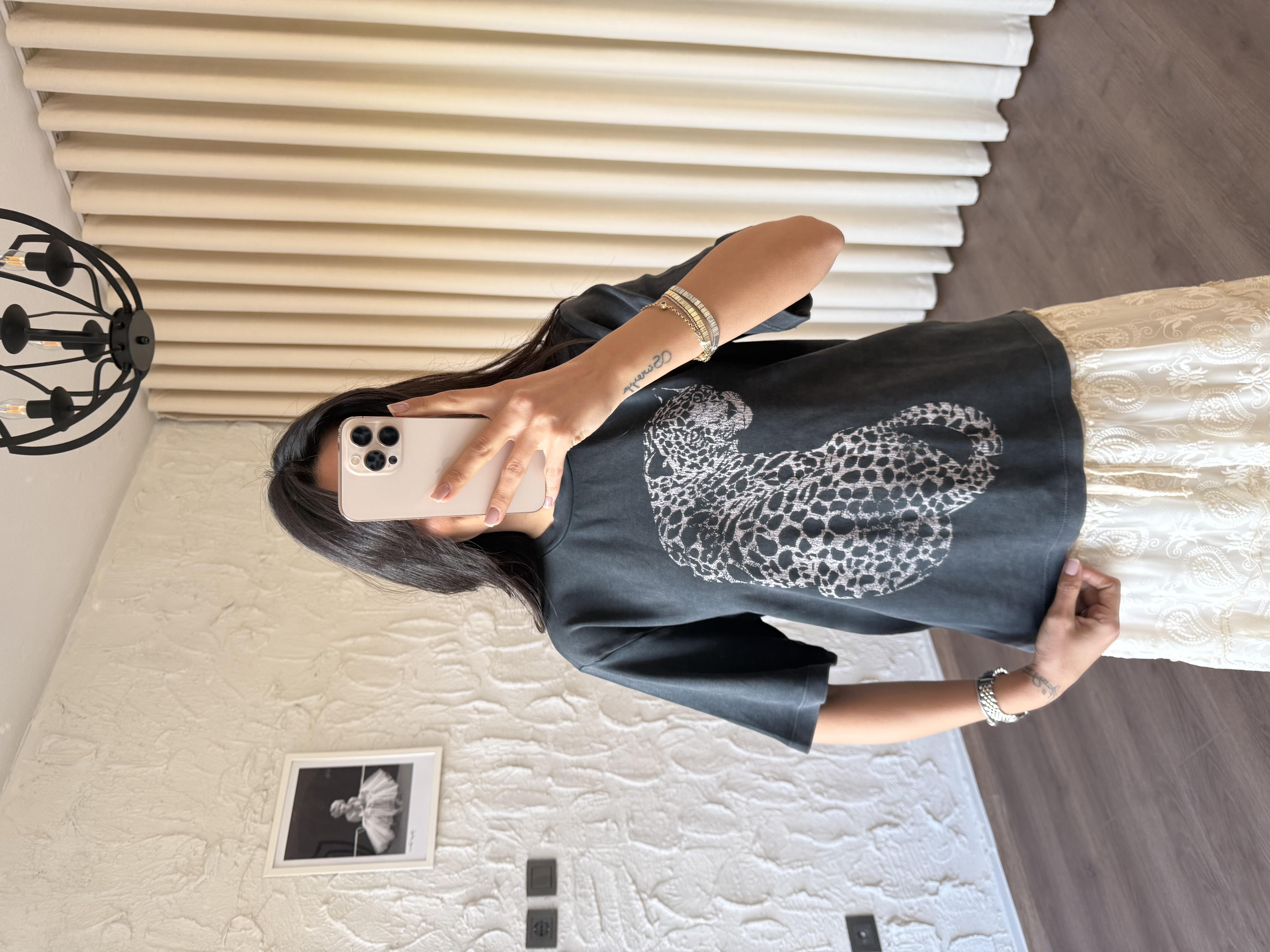 Kaplan Baskılı Antrasit Tshirt