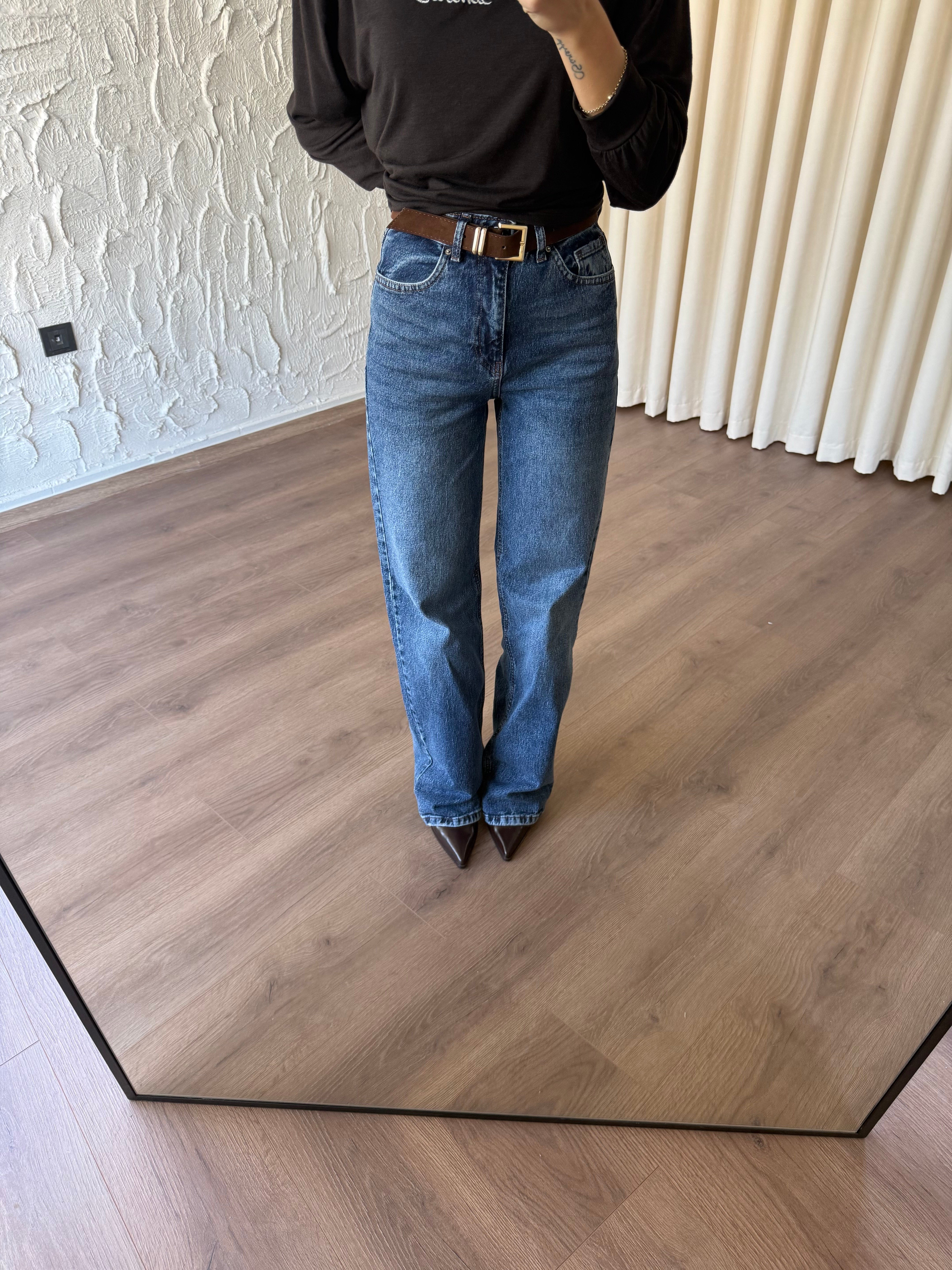 Kar Yıkamalı Wide Leg Kemerli Pantolon