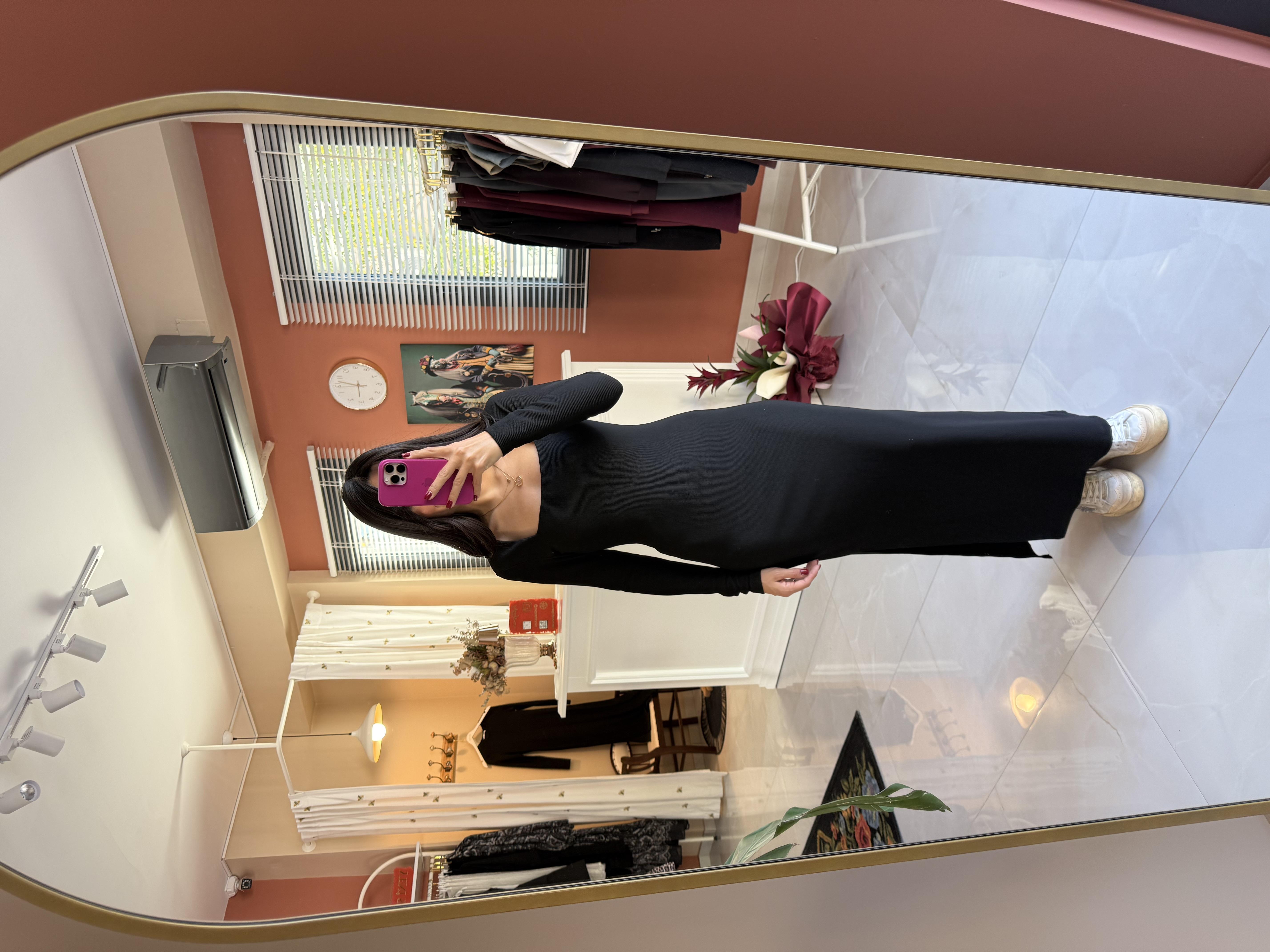 Kare Yaka Çelik Örme Elbise