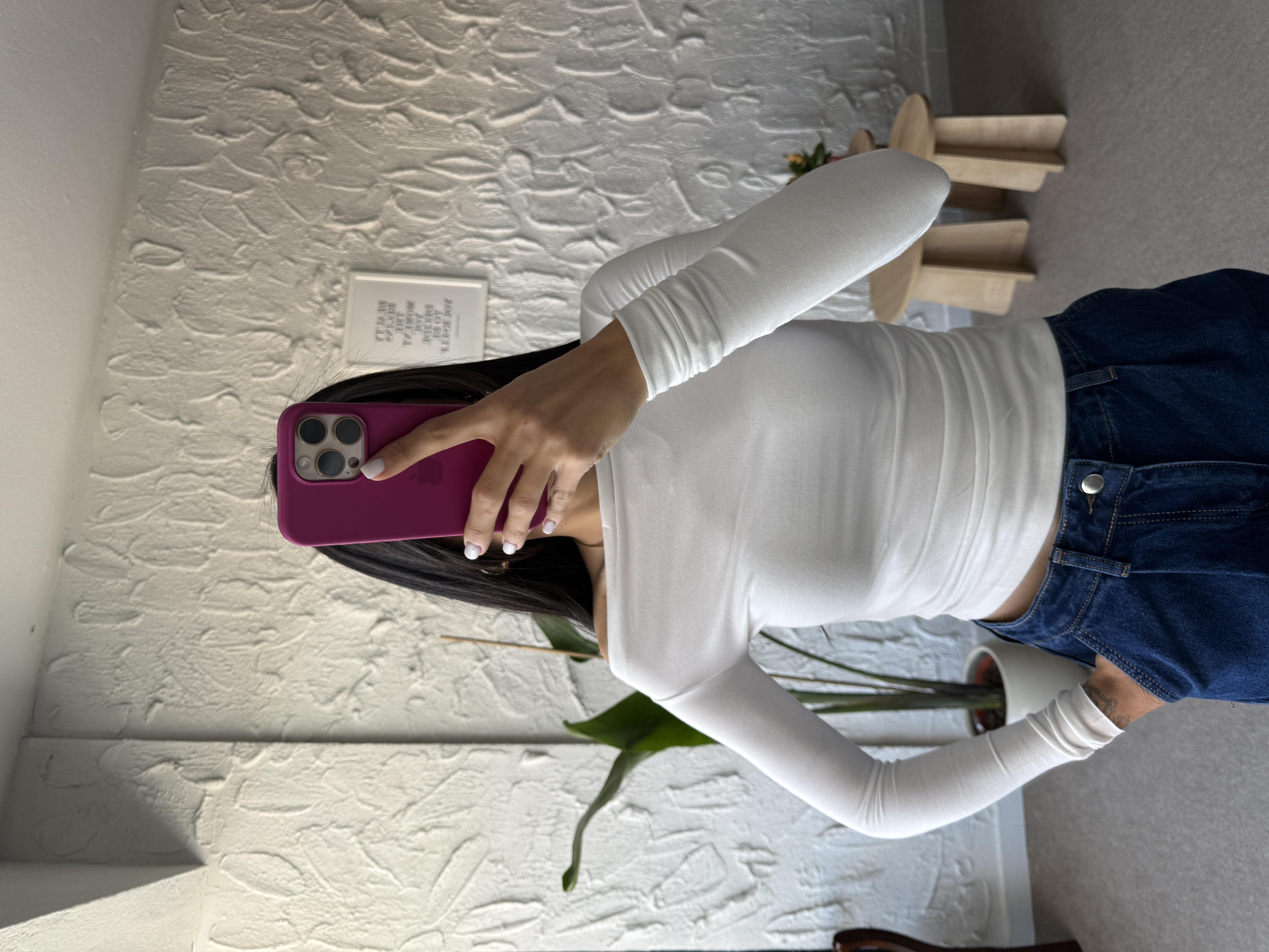 Kayık Yaka Drapeli Ekru Pamuk Bluz