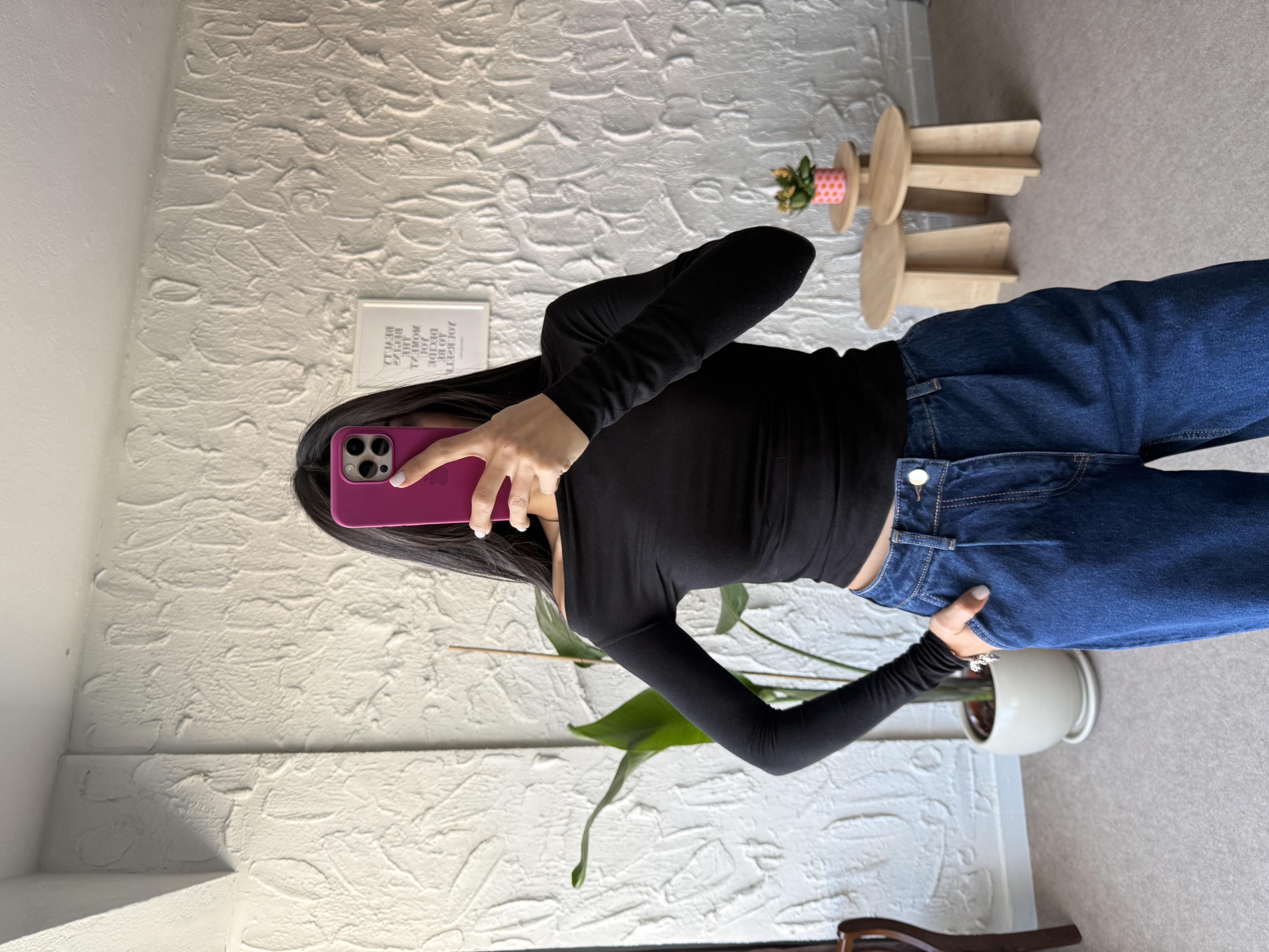 Kayık Yaka Drapeli Siyah Pamuk Bluz