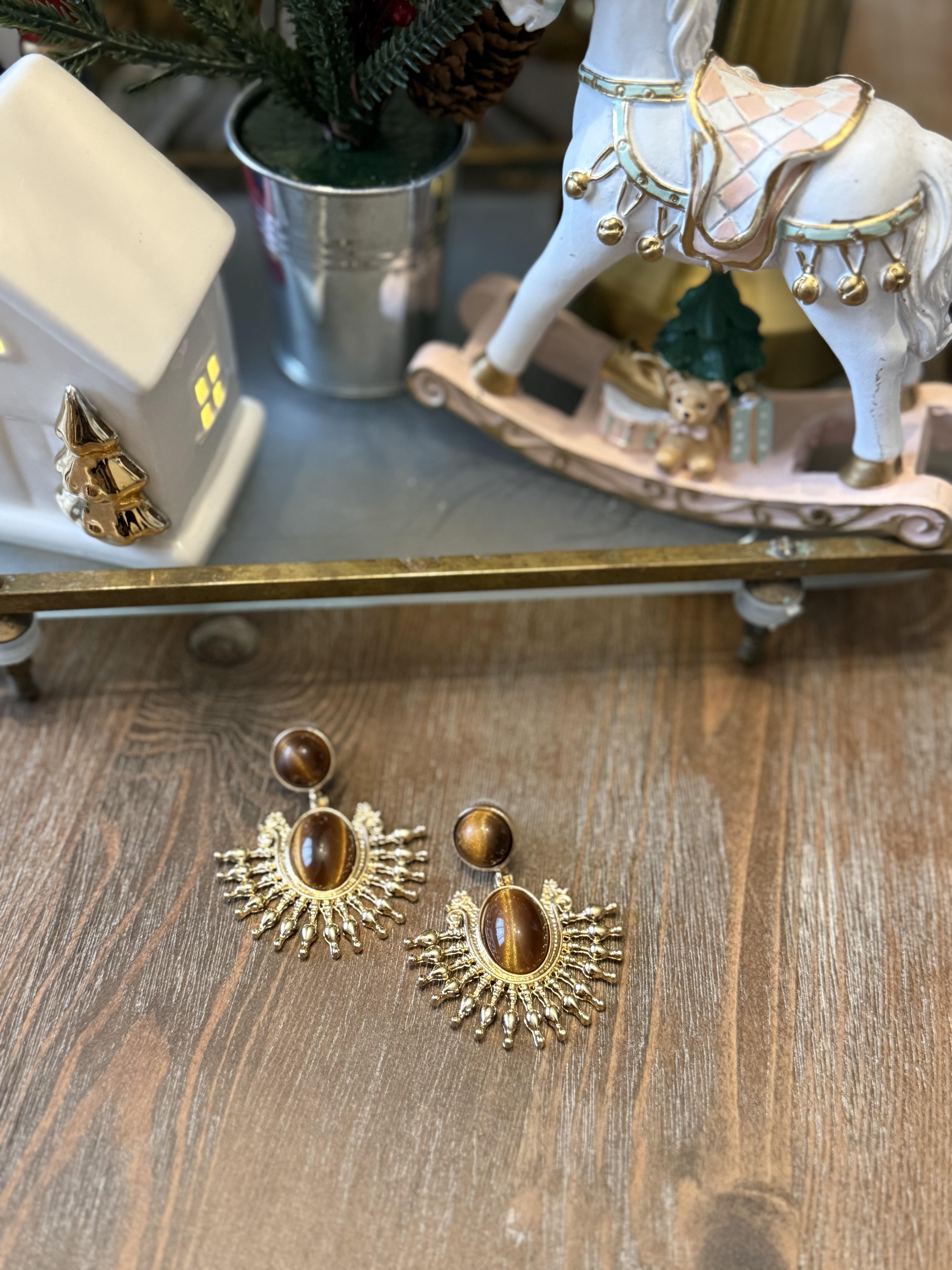 Kehribar Taşlı Etnik Model Küpe