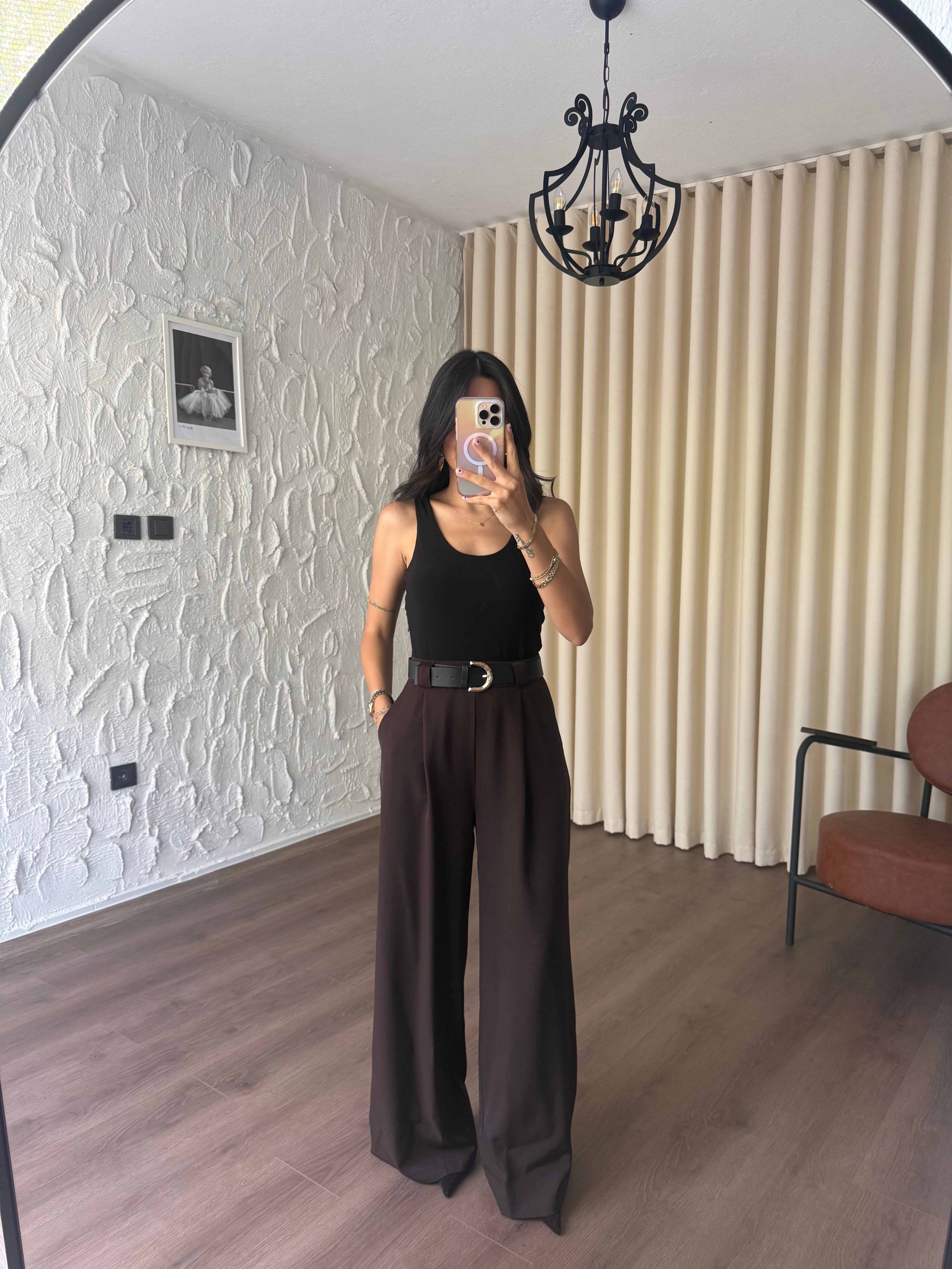 Kemerli Siyah Kahve Tulum