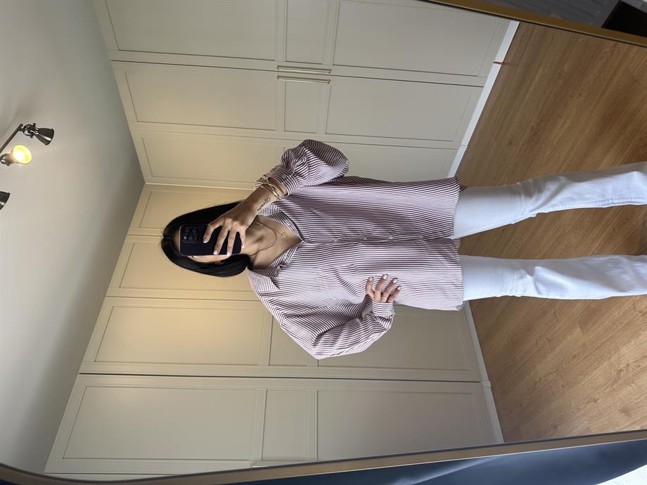 Kırmızı Boyuna Çizgili Oversize Gömlek