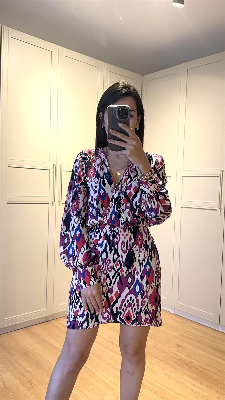 Knotty Kruvaze Desenli Elbise