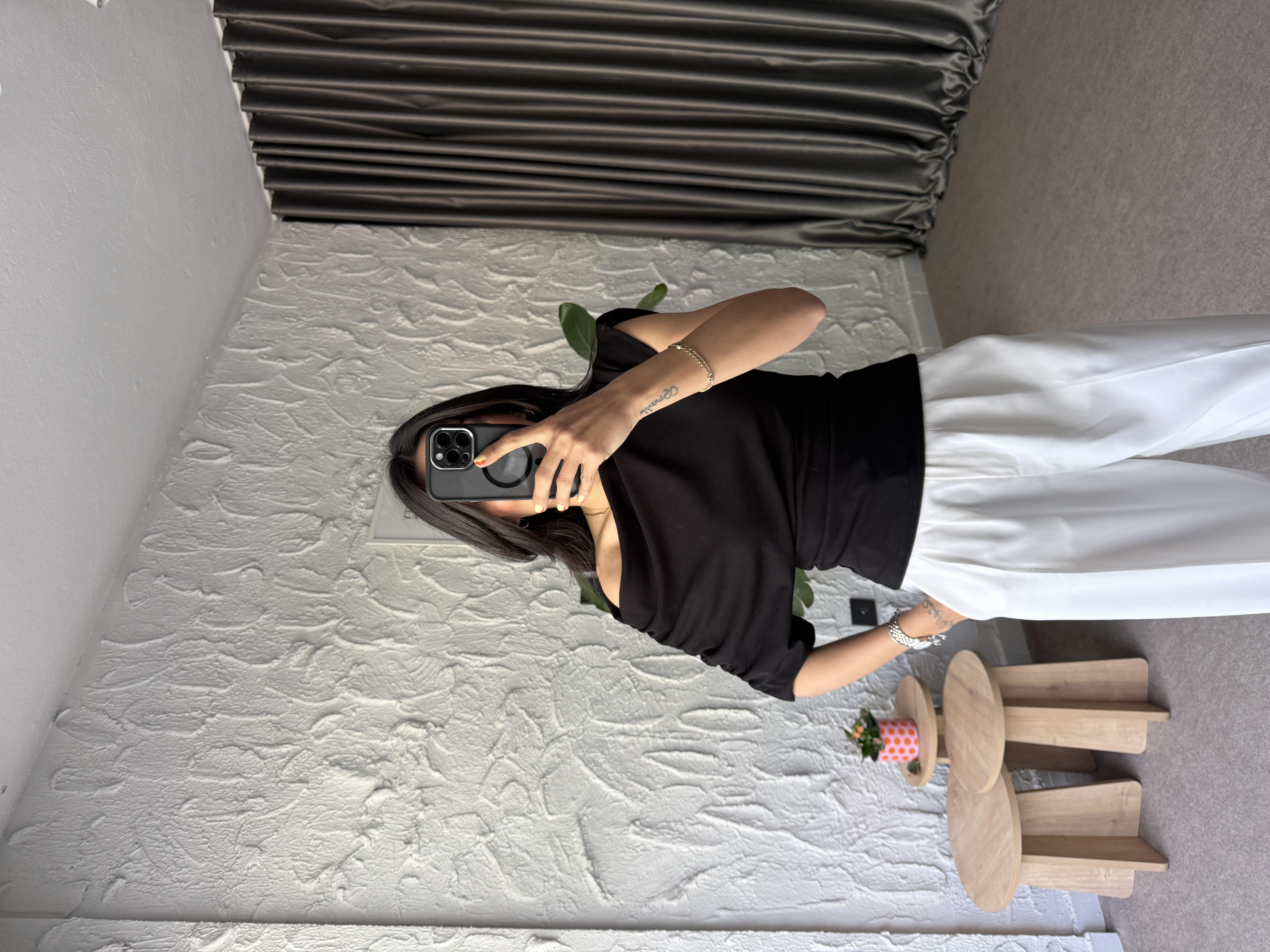 Kol Drapeli Bluz - Siyah