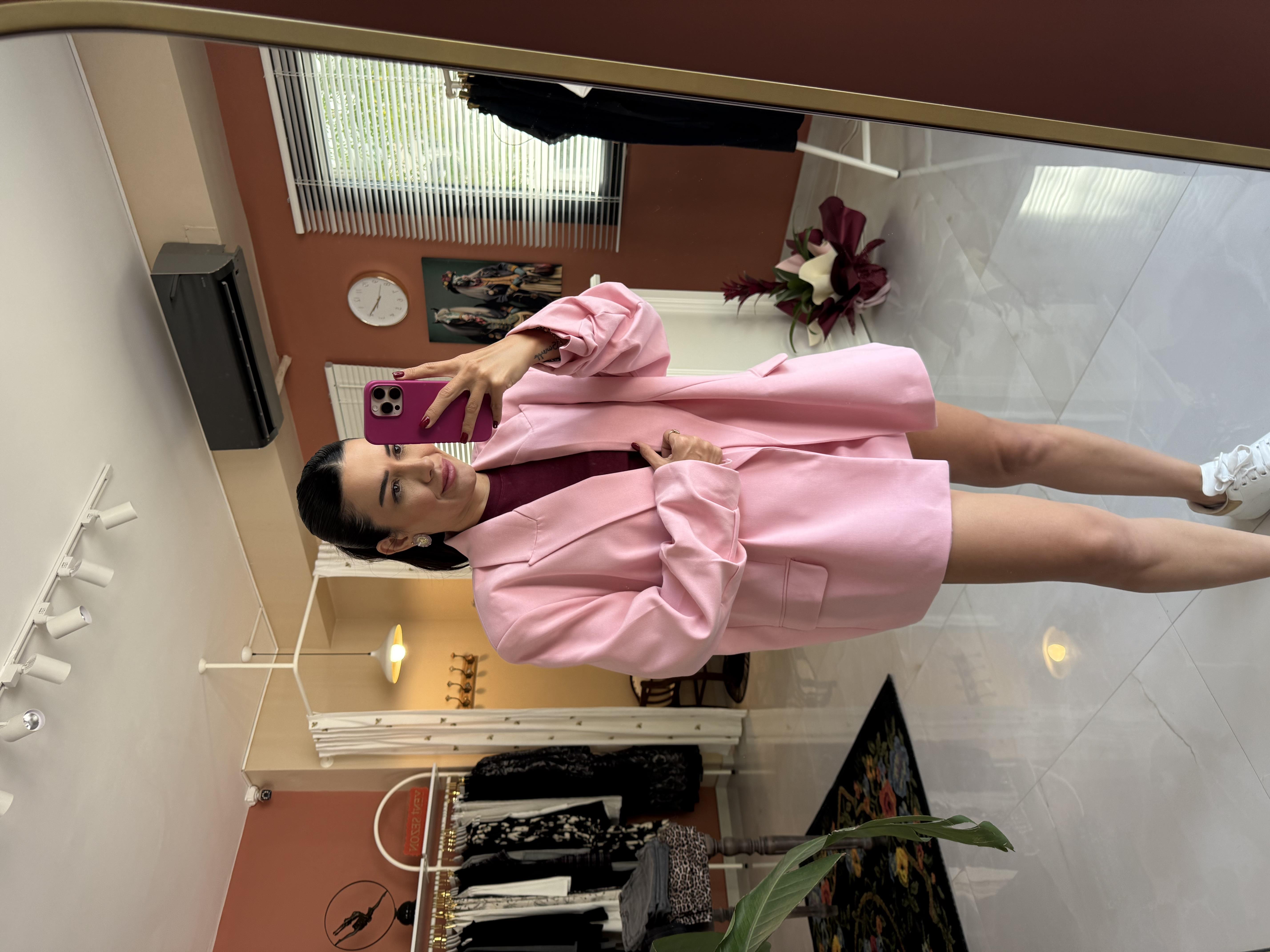 Kolu Büzgülü Oversize Ceket Şort Etek - Pembe · 5