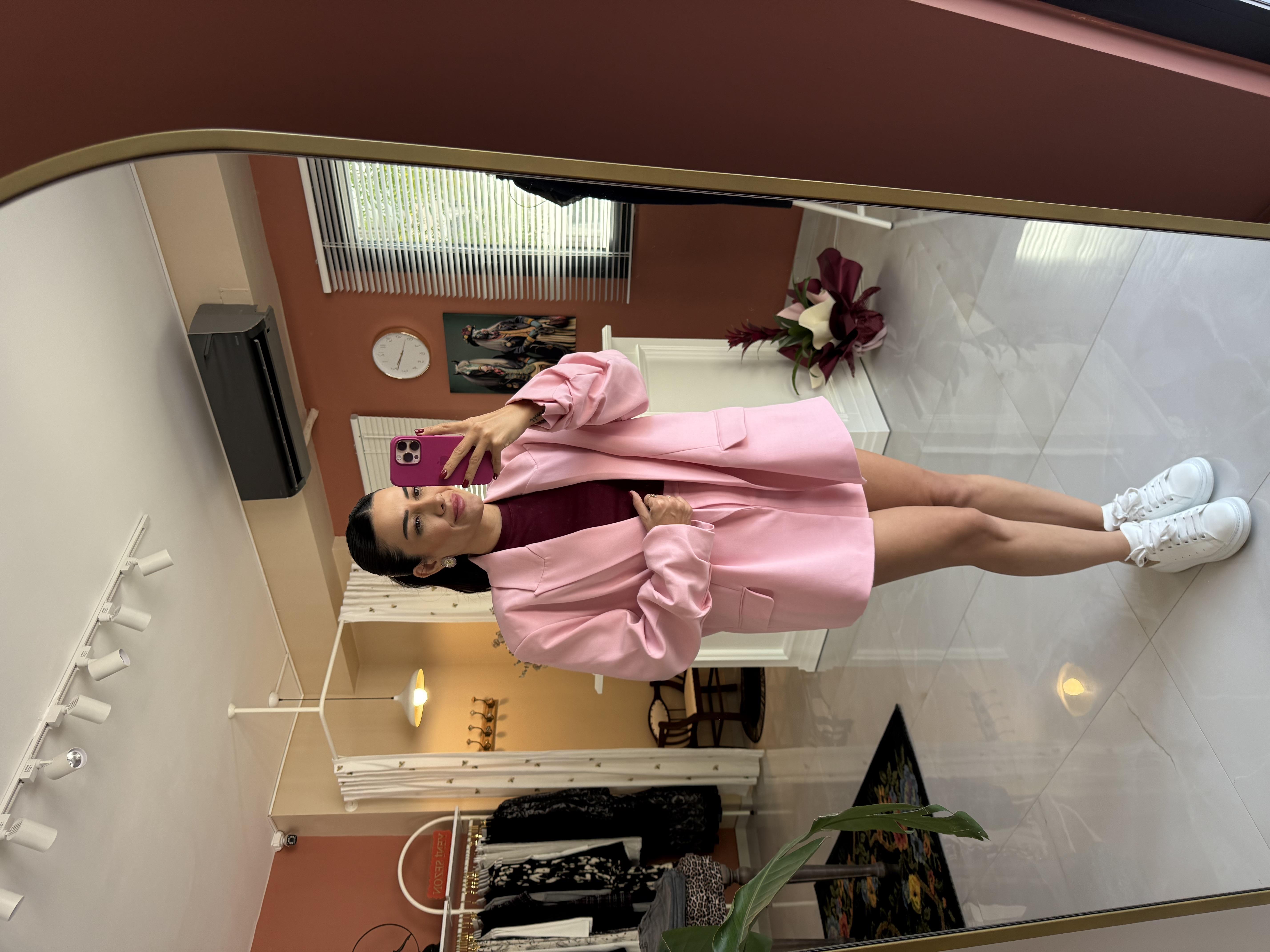 Kolu Büzgülü Oversize Ceket Şort Etek - Pembe · 3