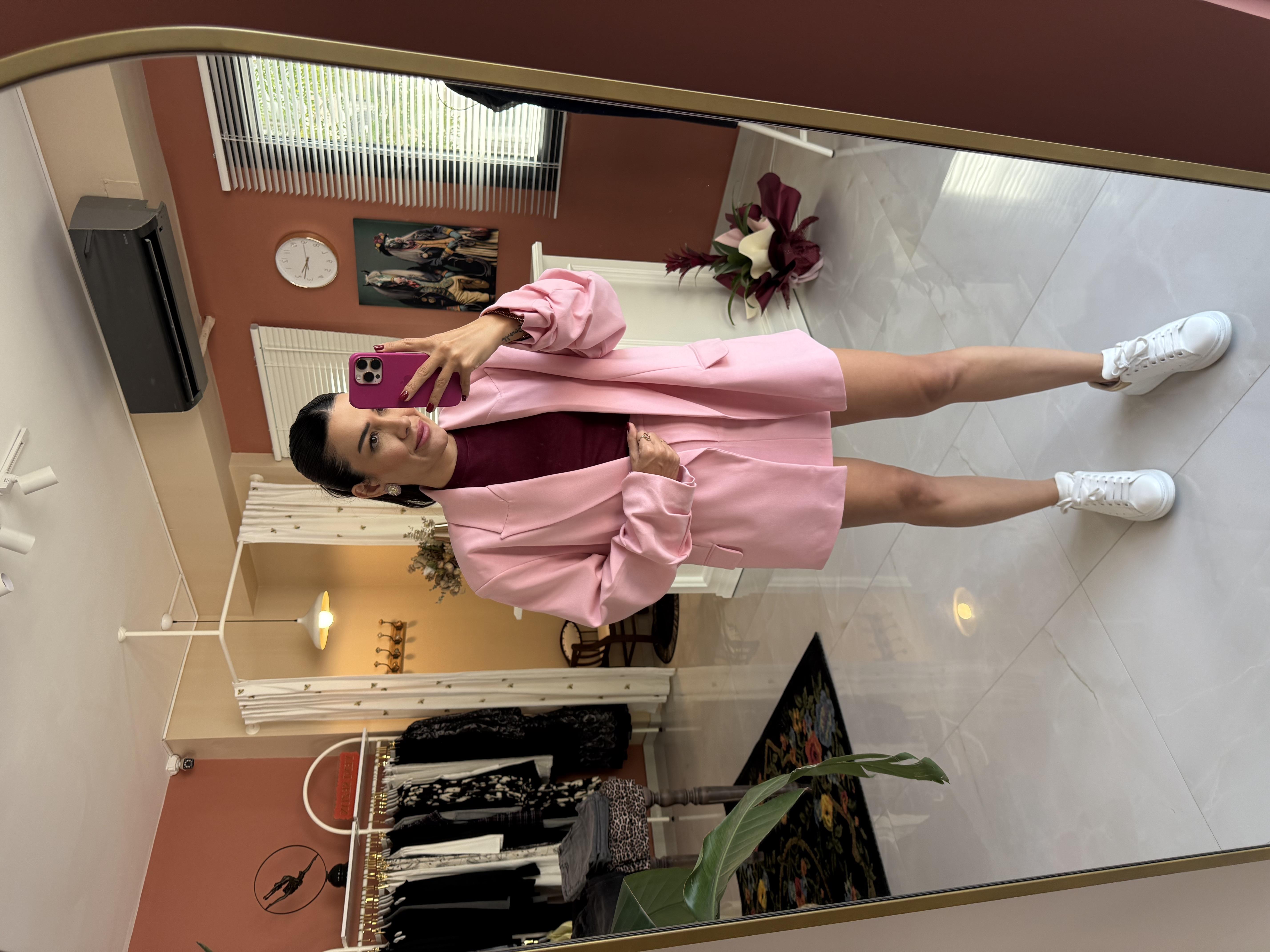 Kolu Büzgülü Oversize Ceket Şort Etek - Pembe · 4