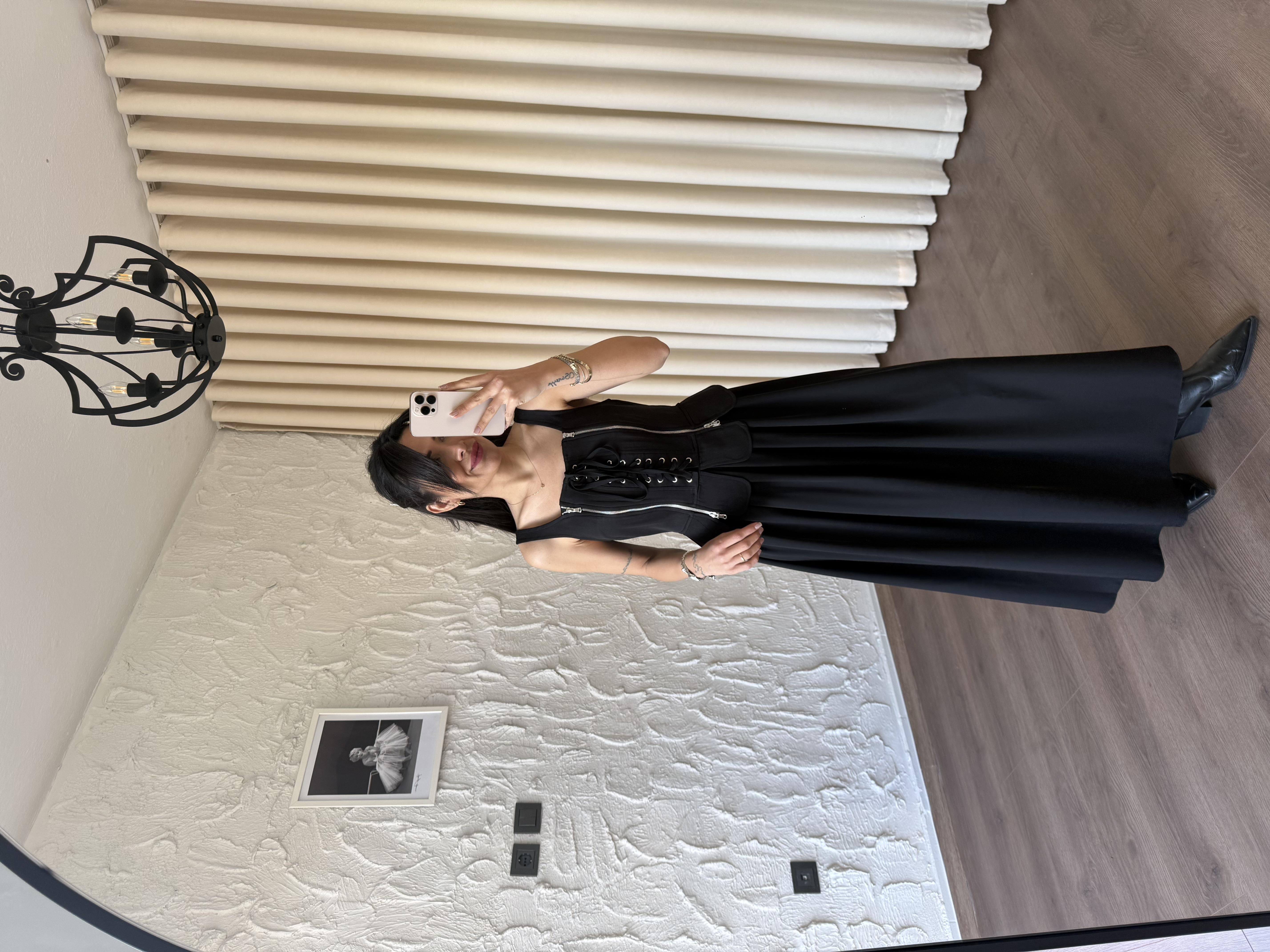 Korsajlı Fermuar DetayIı Siyah Elbise