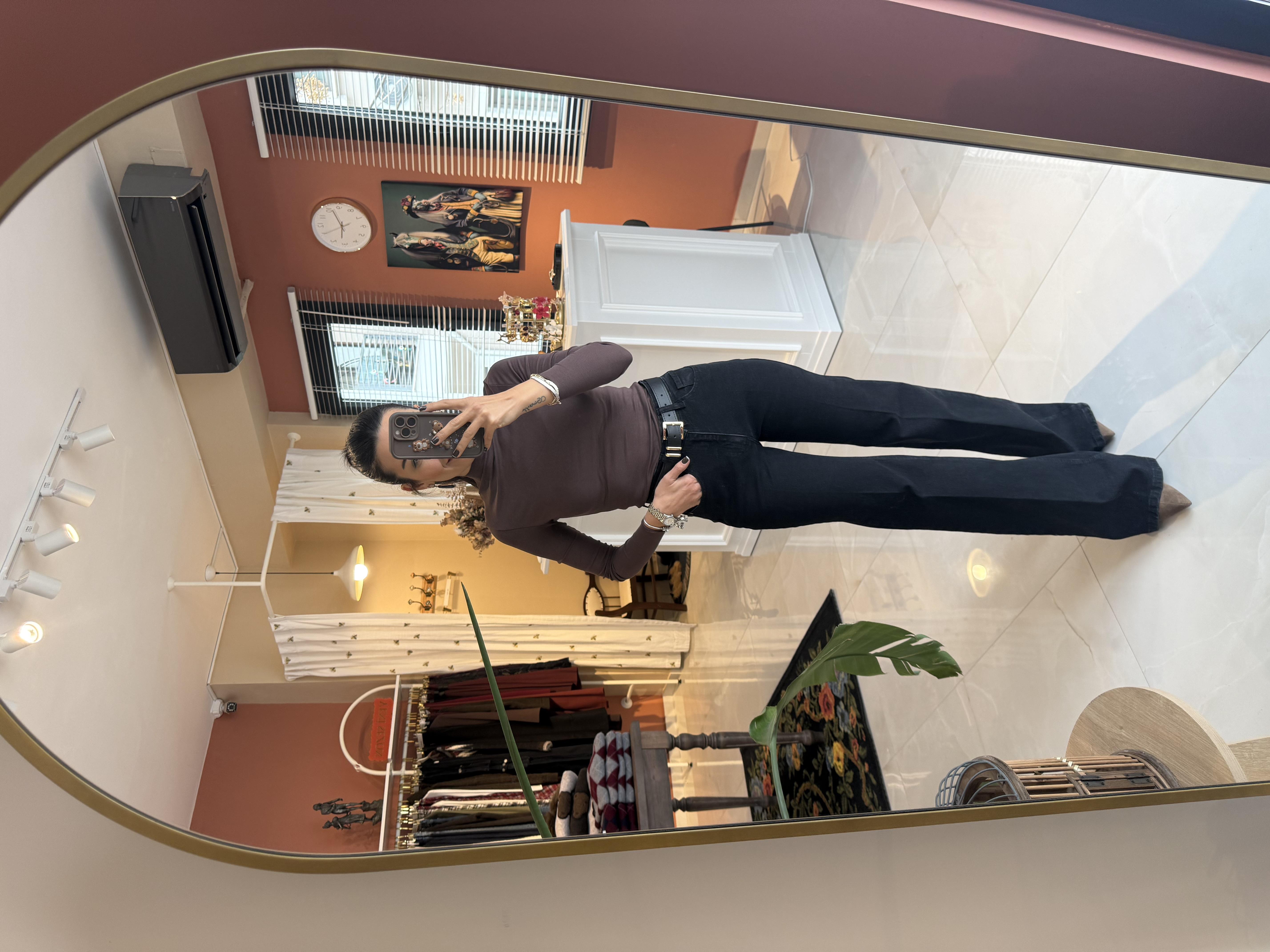 Koyu Antrasit Kemerli İspanyol Paça Jean Pantolon