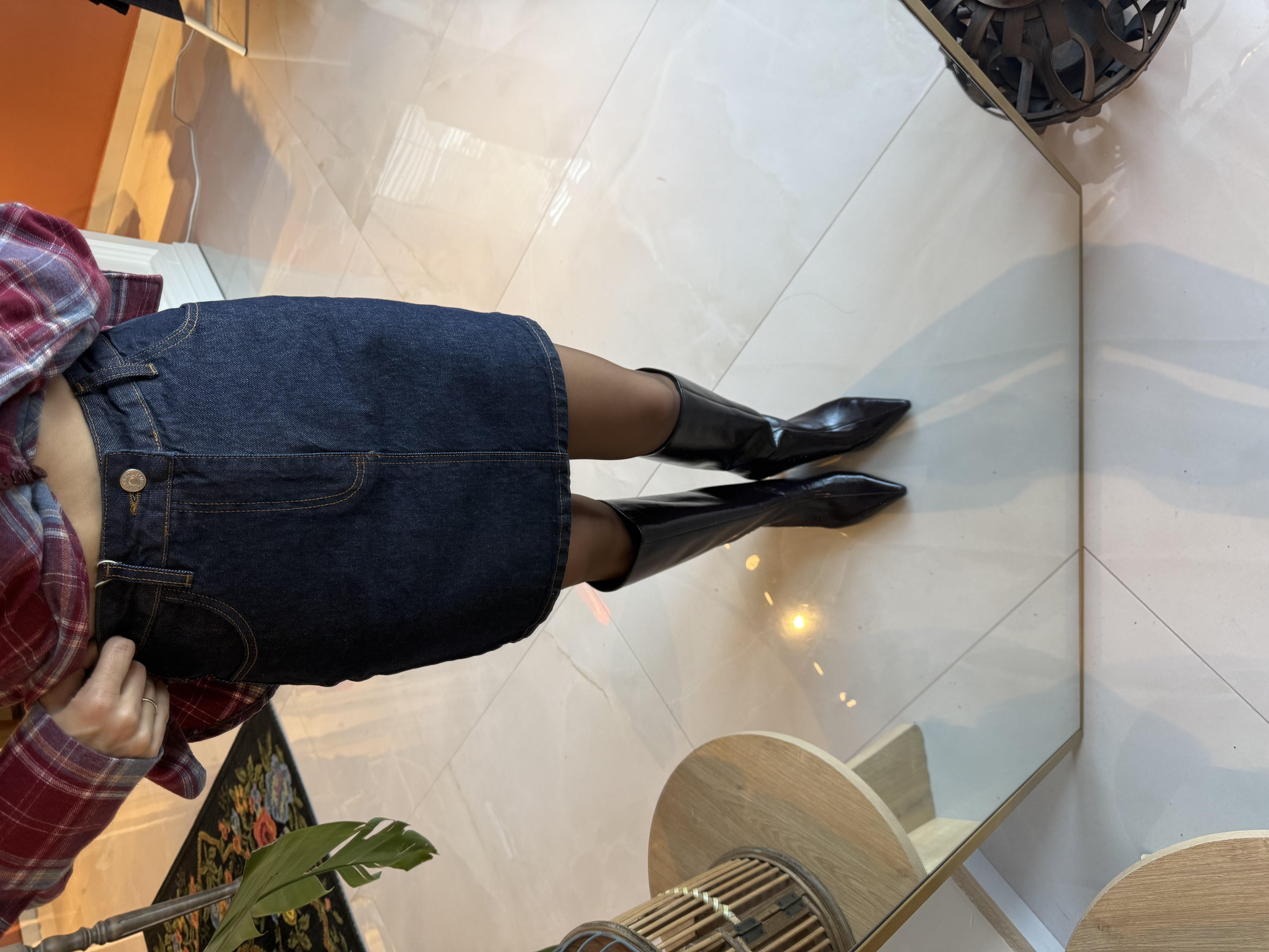 Koyu Mavi Kot Mini Etek