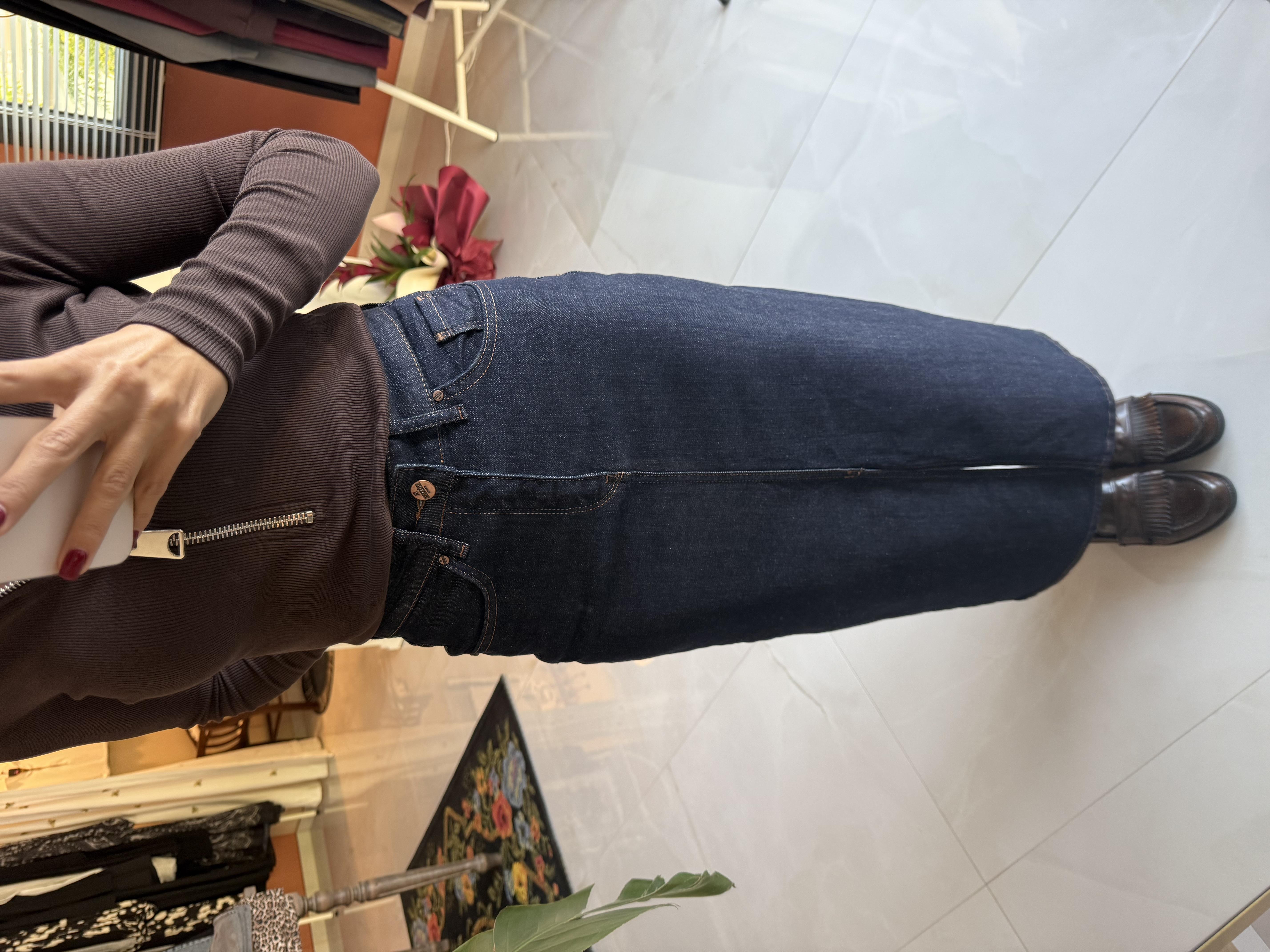 Koyu Mavi Önden Yırtmaçlı Jean Midi Etek · 4