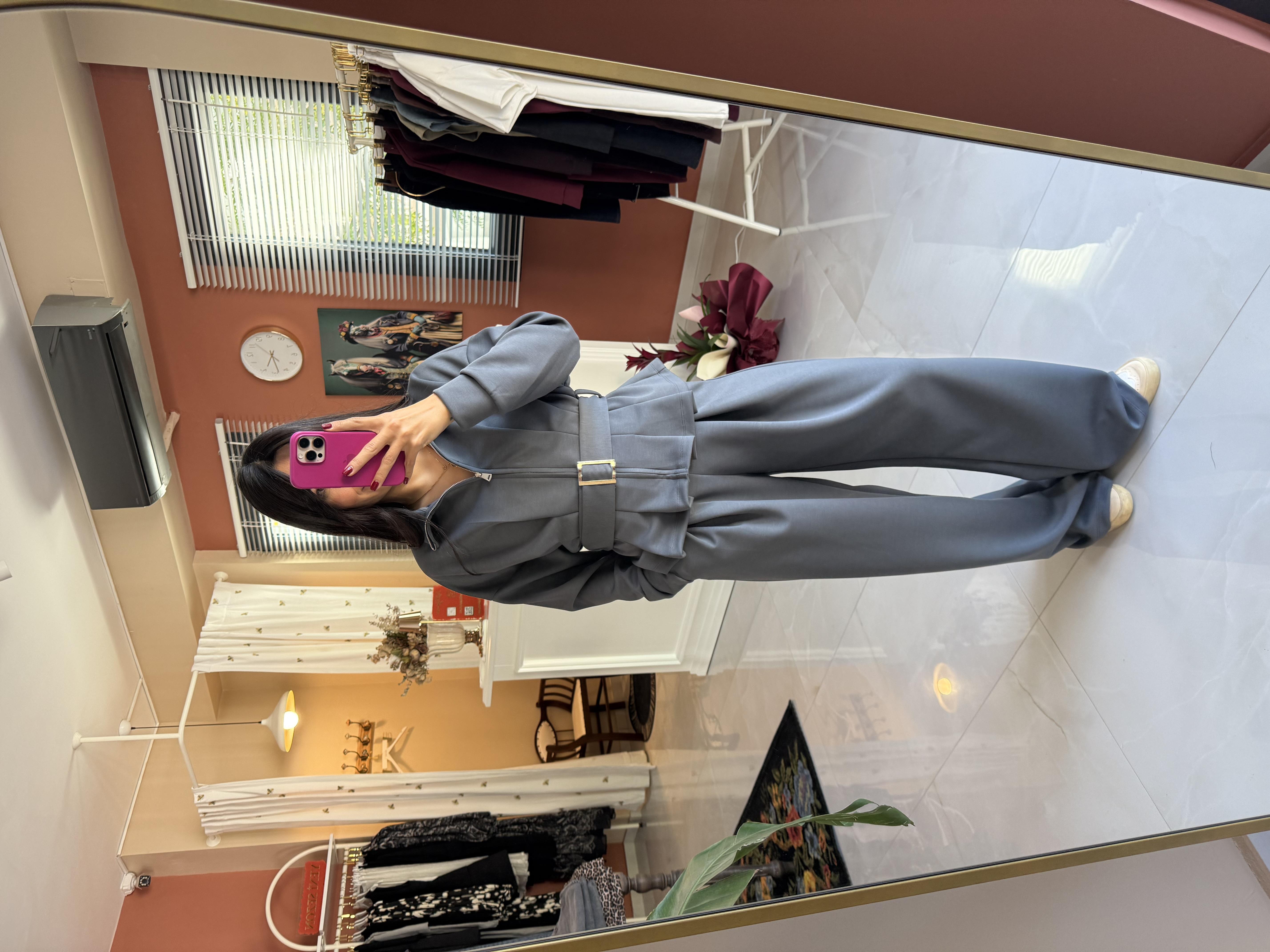 Kuşaklı Pensli Antrasit Gri Modal Takım