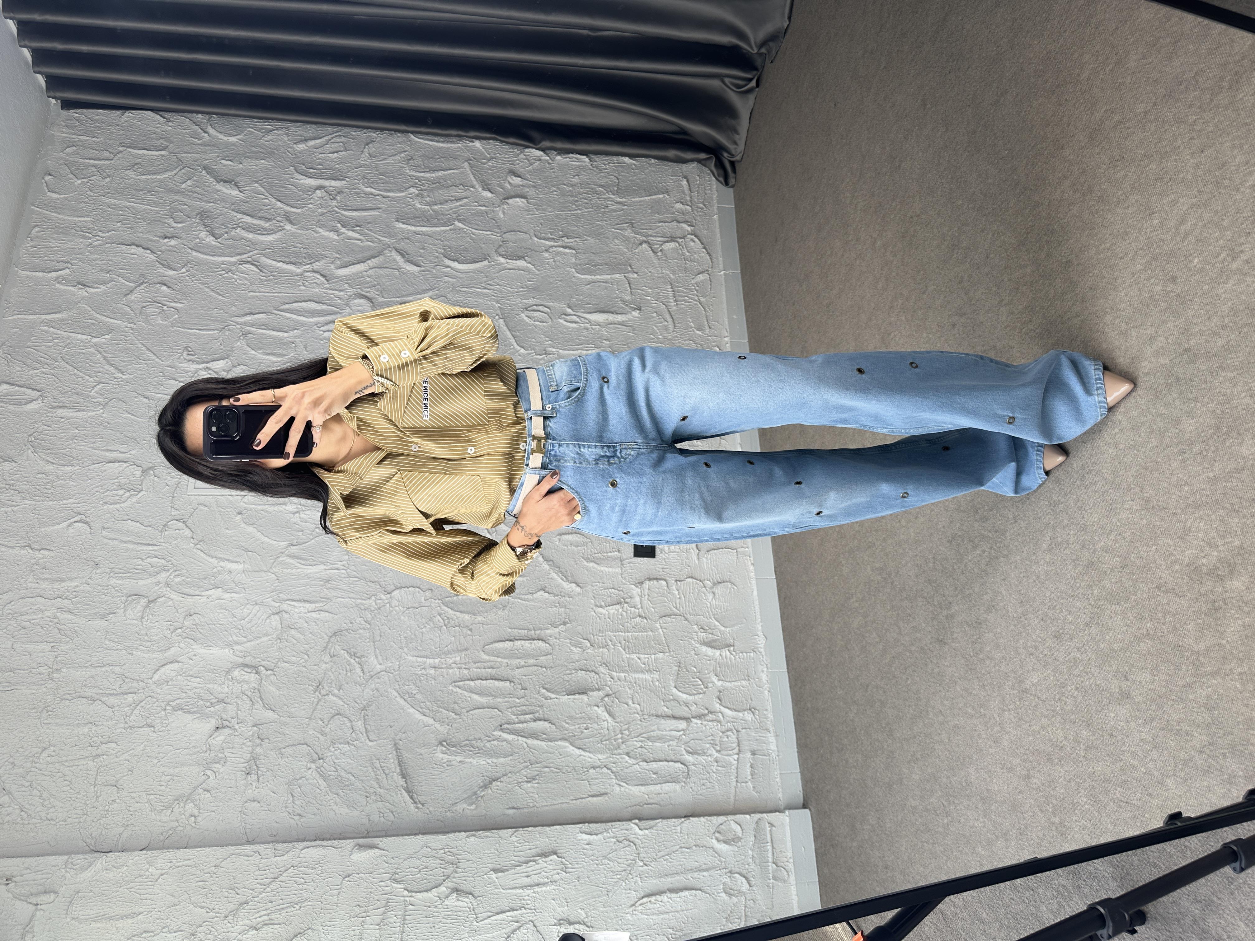 Kuşgözü Detaylı Jean Pantolon