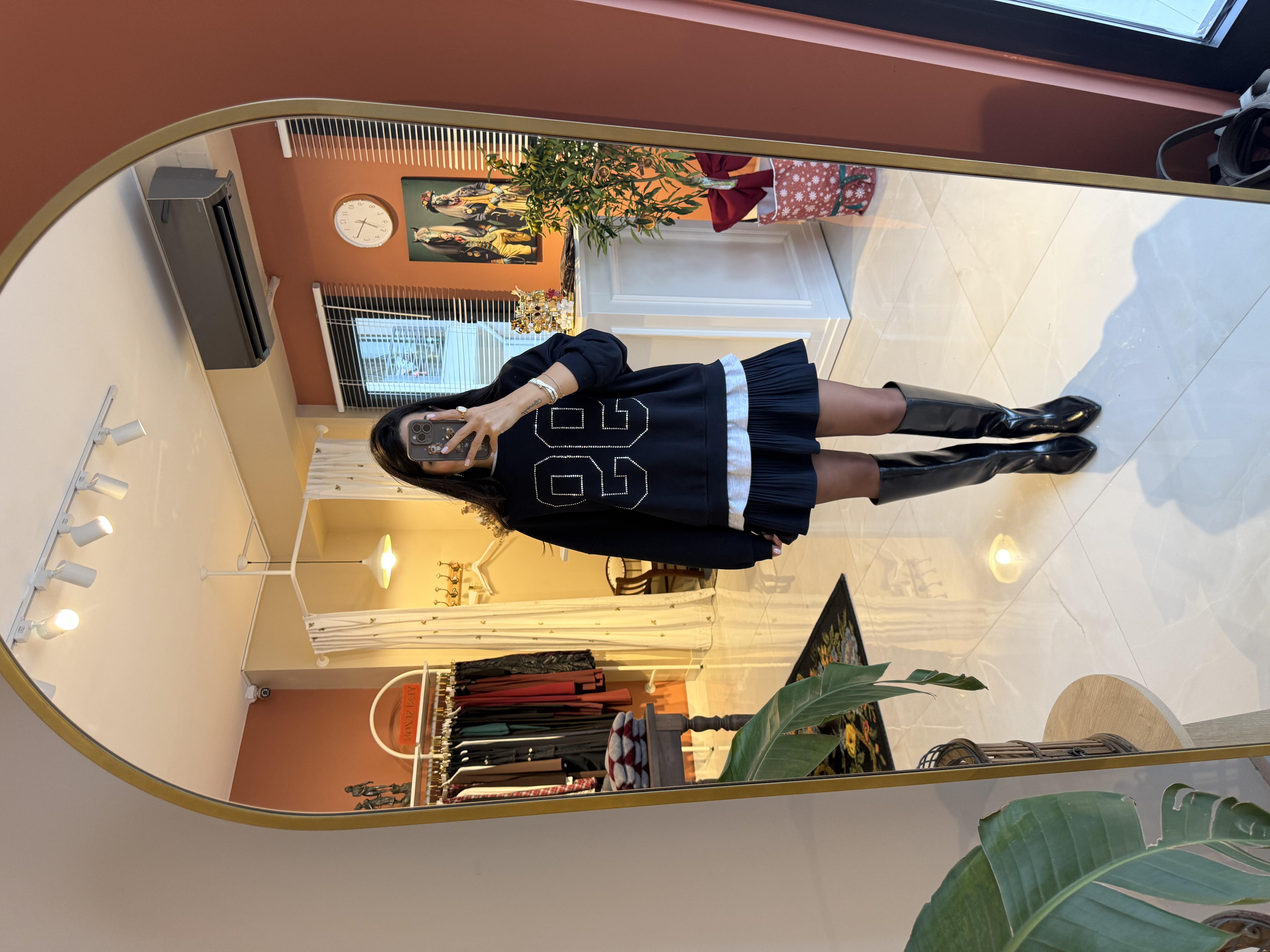 Lacivert Boncuk Baskılı Tshirt Biyeli Sweatshirt