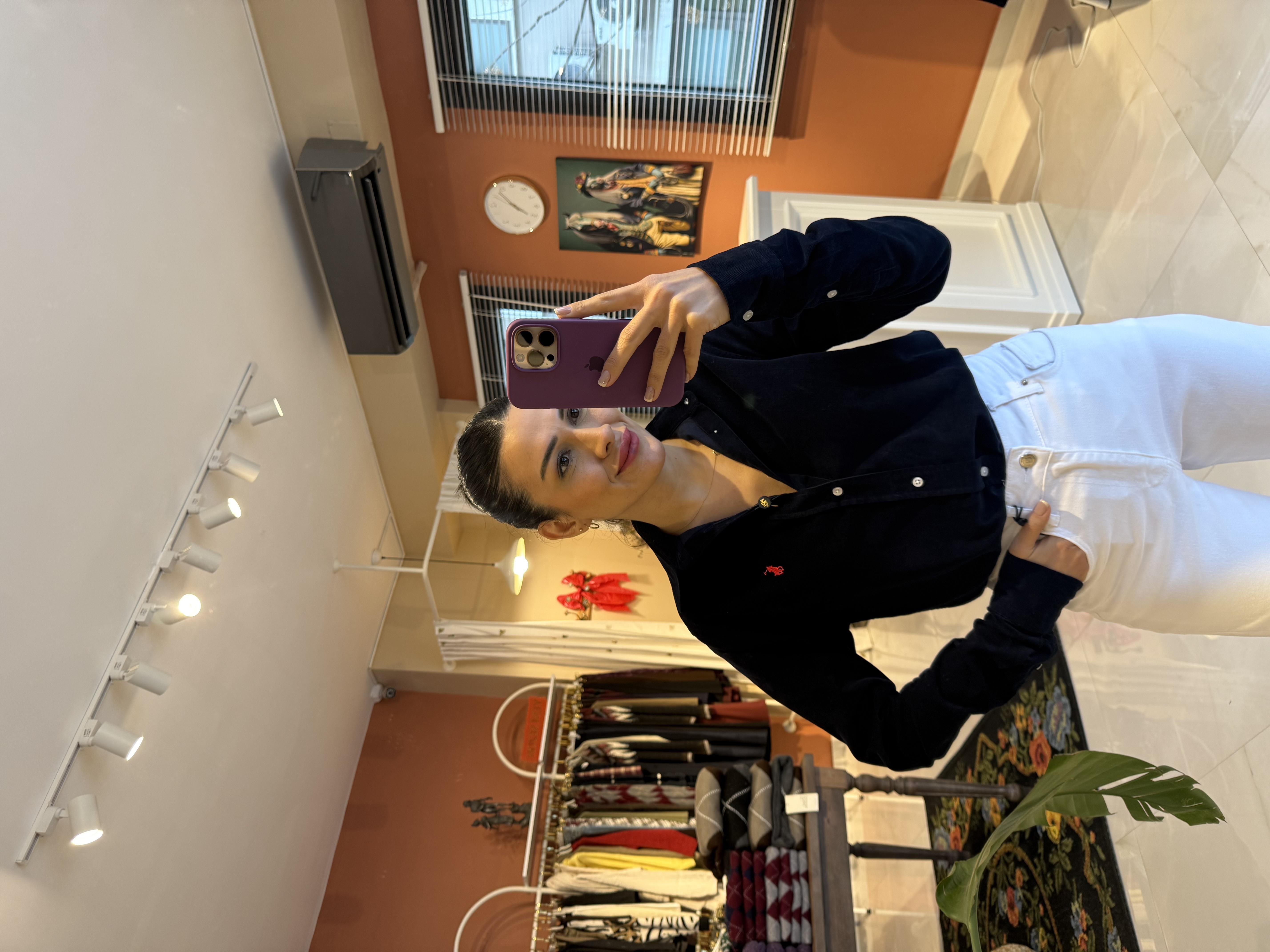 Lacivert Logolu Kadife Gömlek