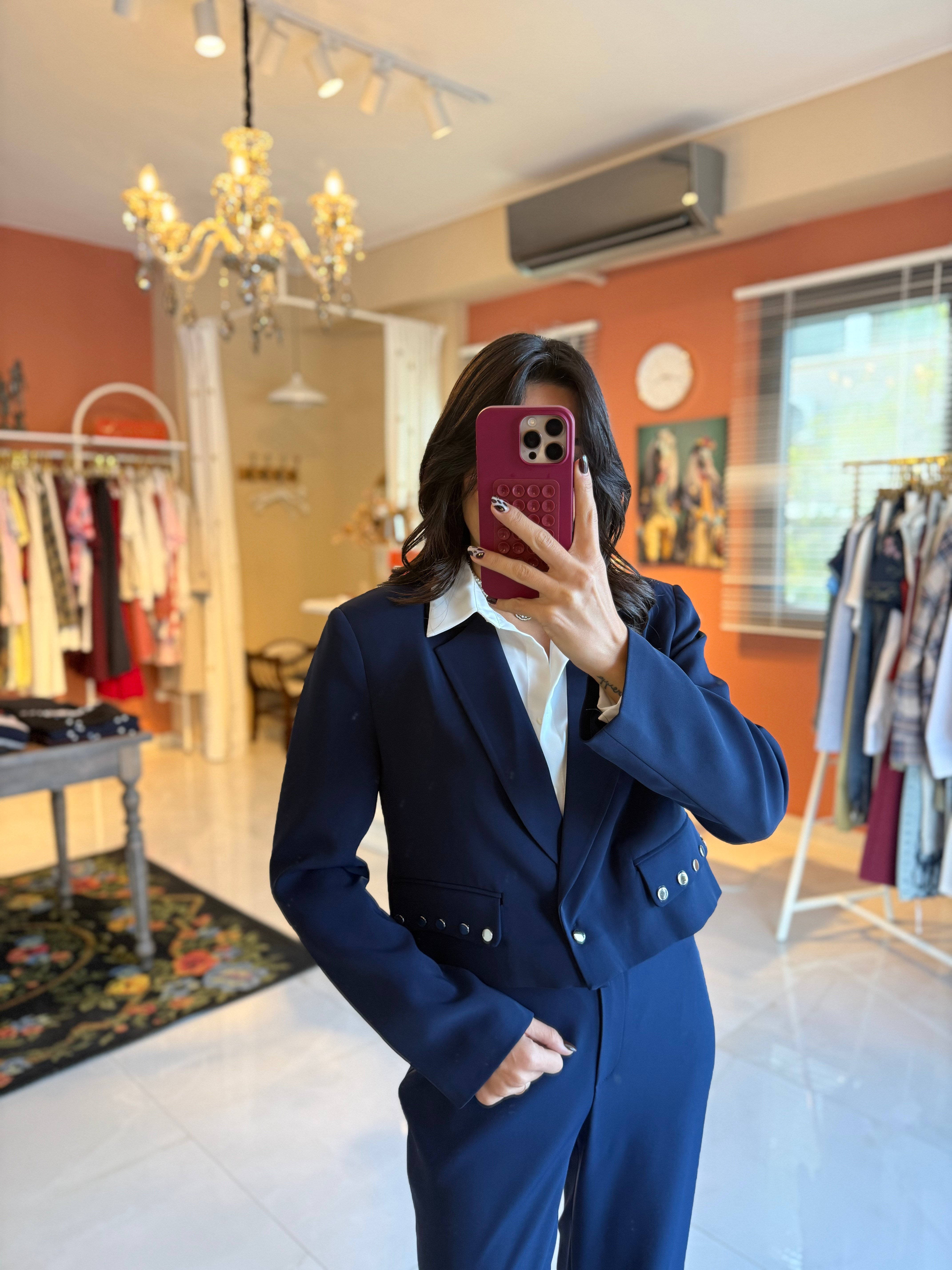 Lacivert Trok Detaylı Ceket