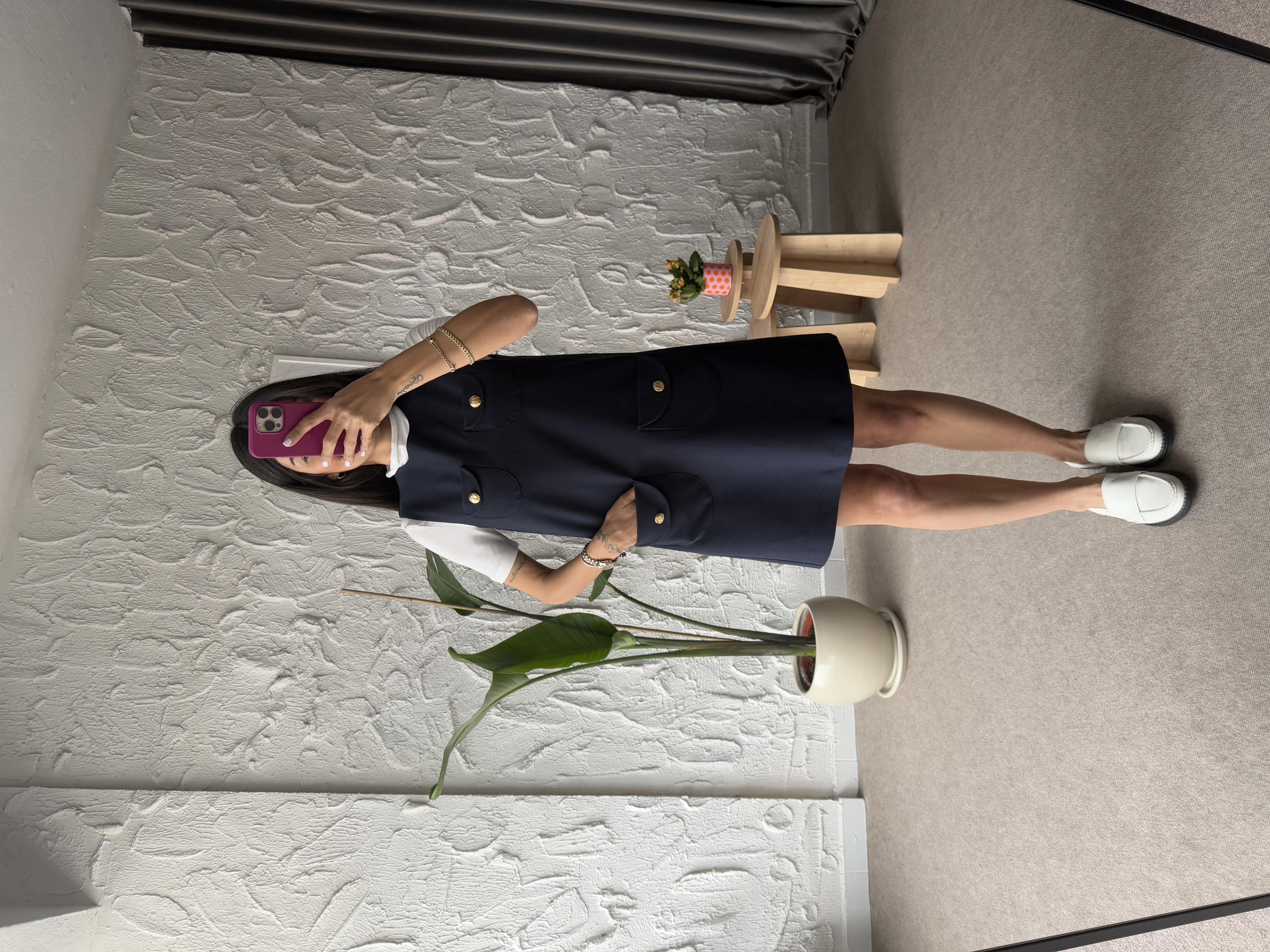 Lacivert Tropez Cep Detay Mini Elbise