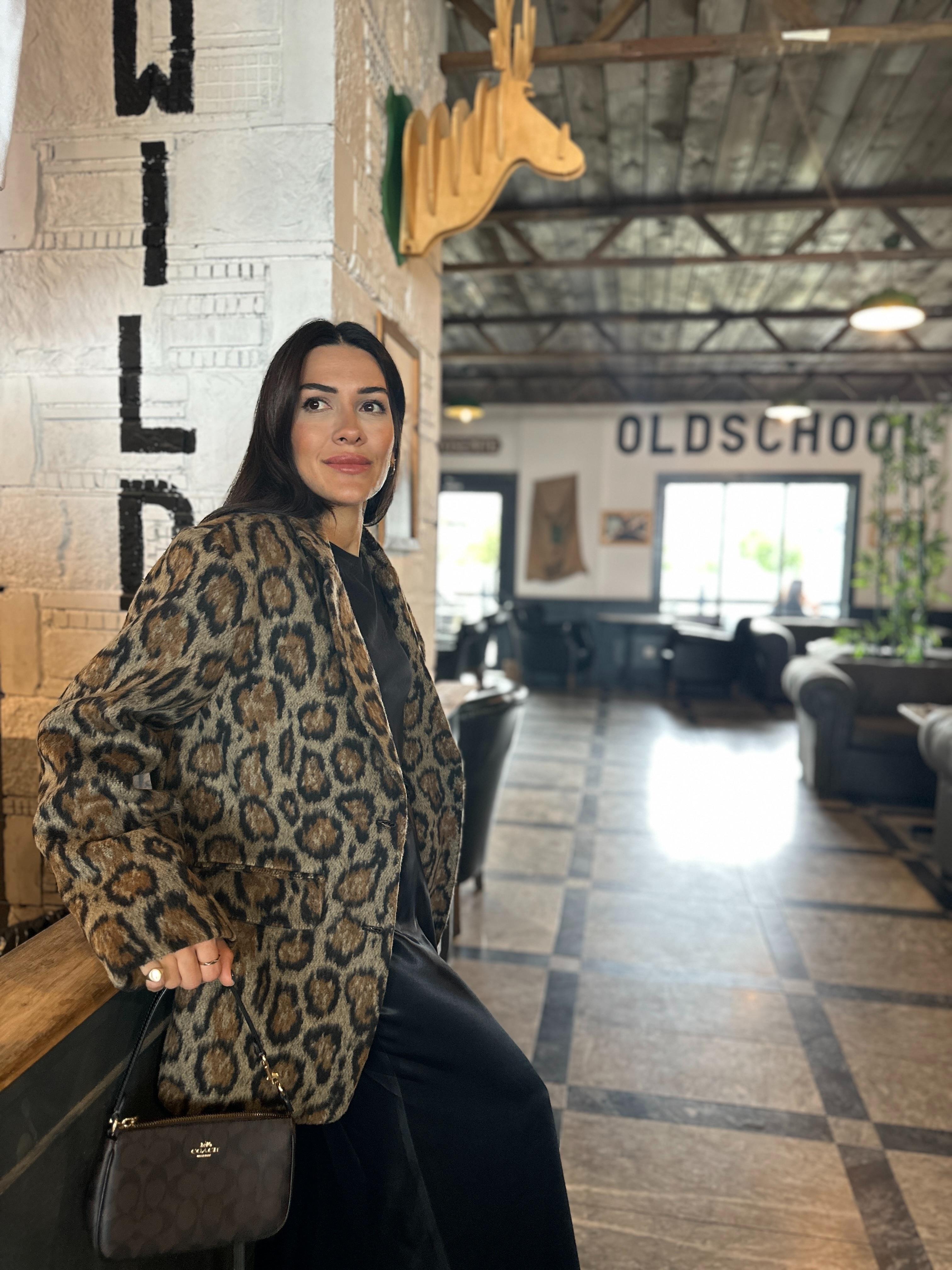 Leopar Desenli Oversize Ceket Blazer