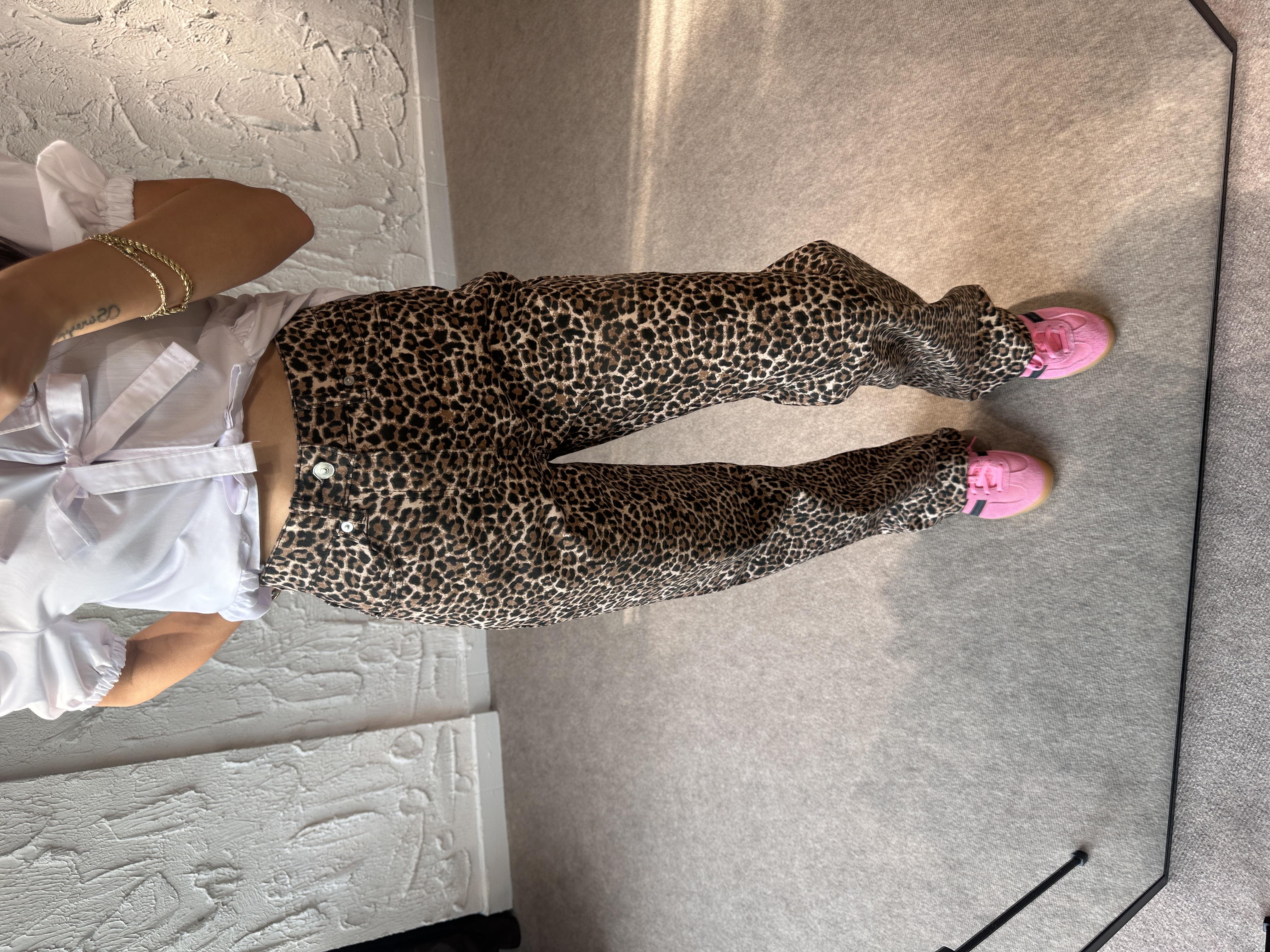 Leopar Desenli Straight Jean Pantolon