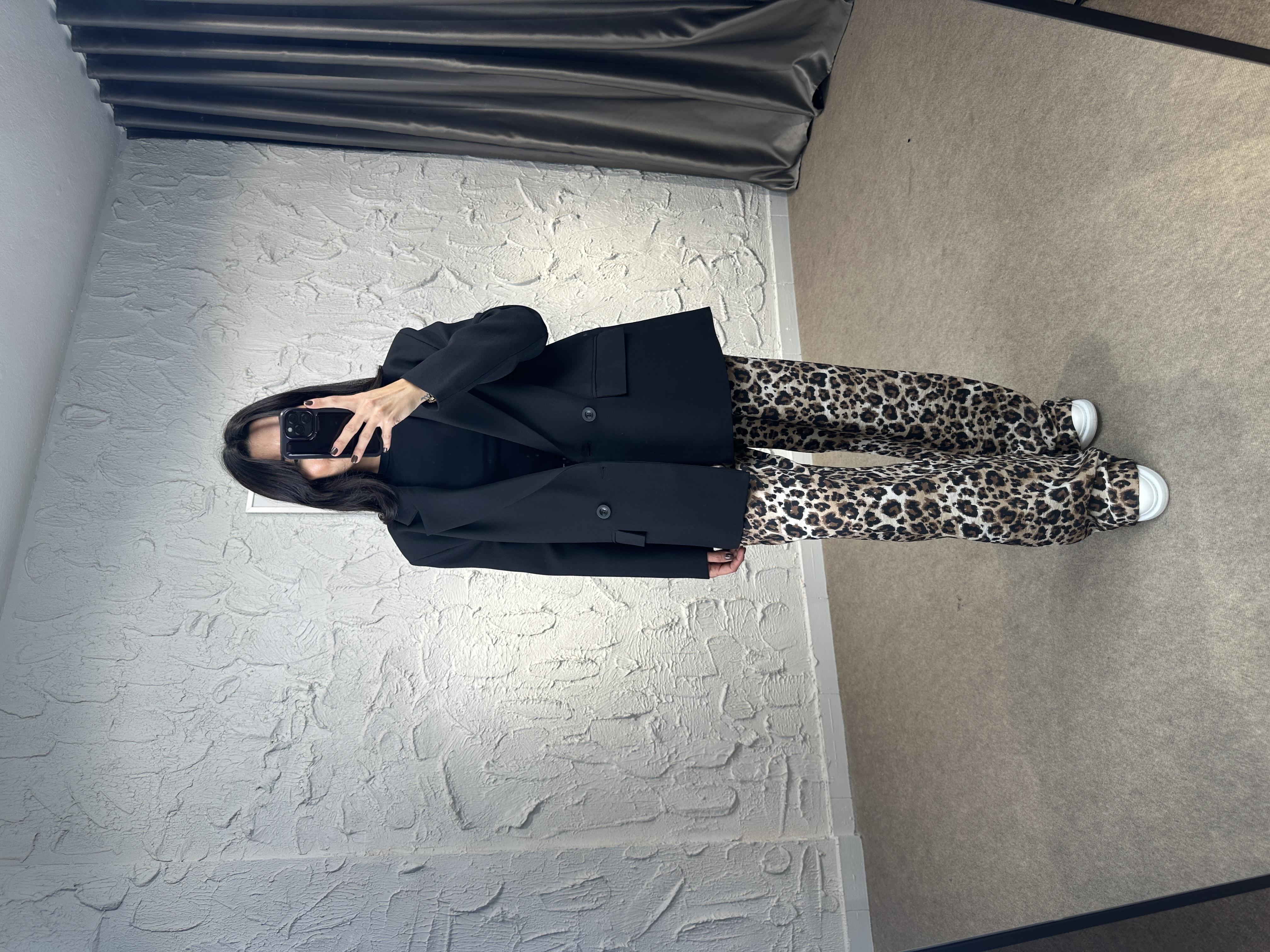 Leopard Beli Lastikli Bol Paça Pantolon 