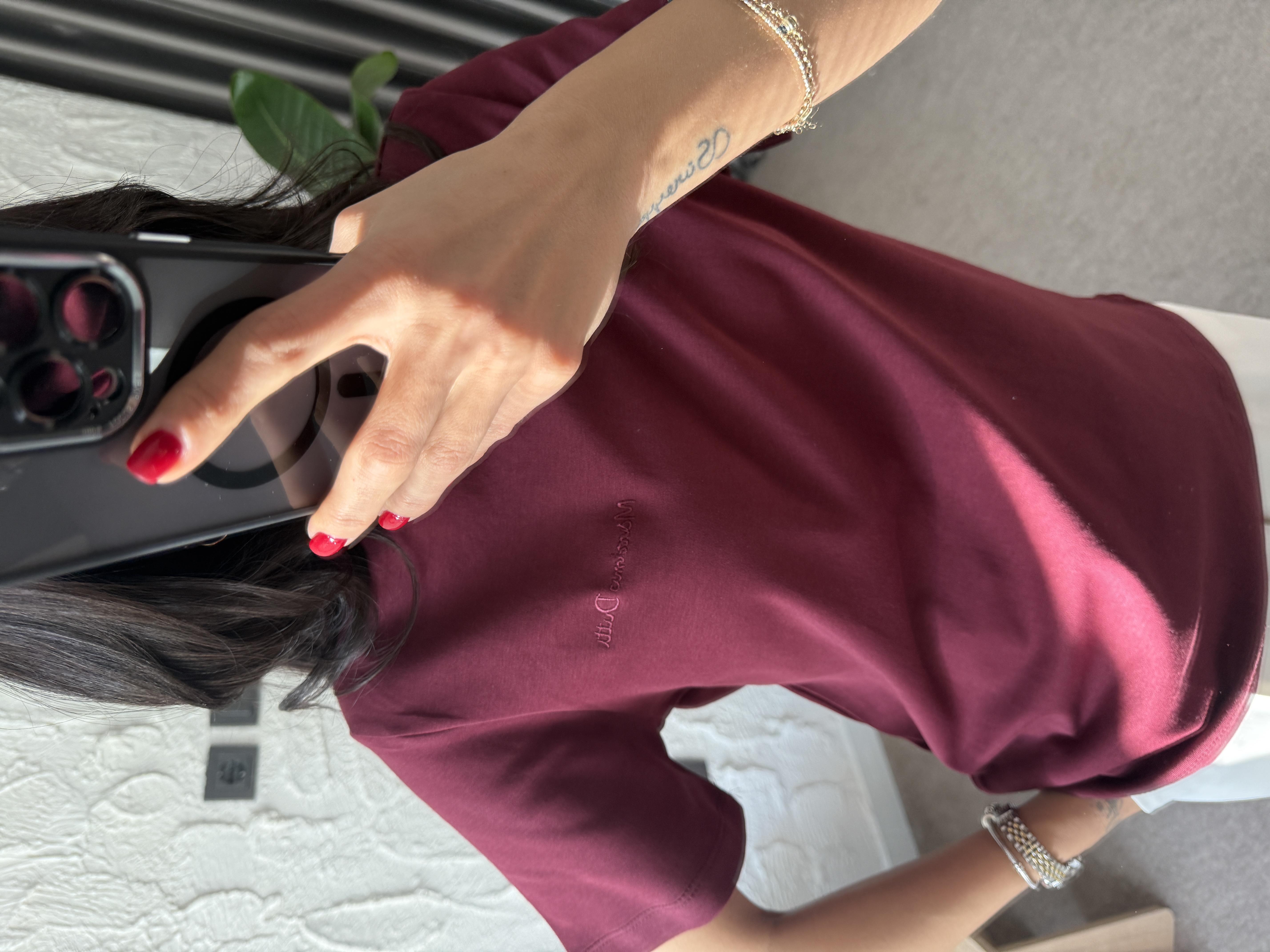 Logo İşlemeli Bordo Basic Tshirt · 2