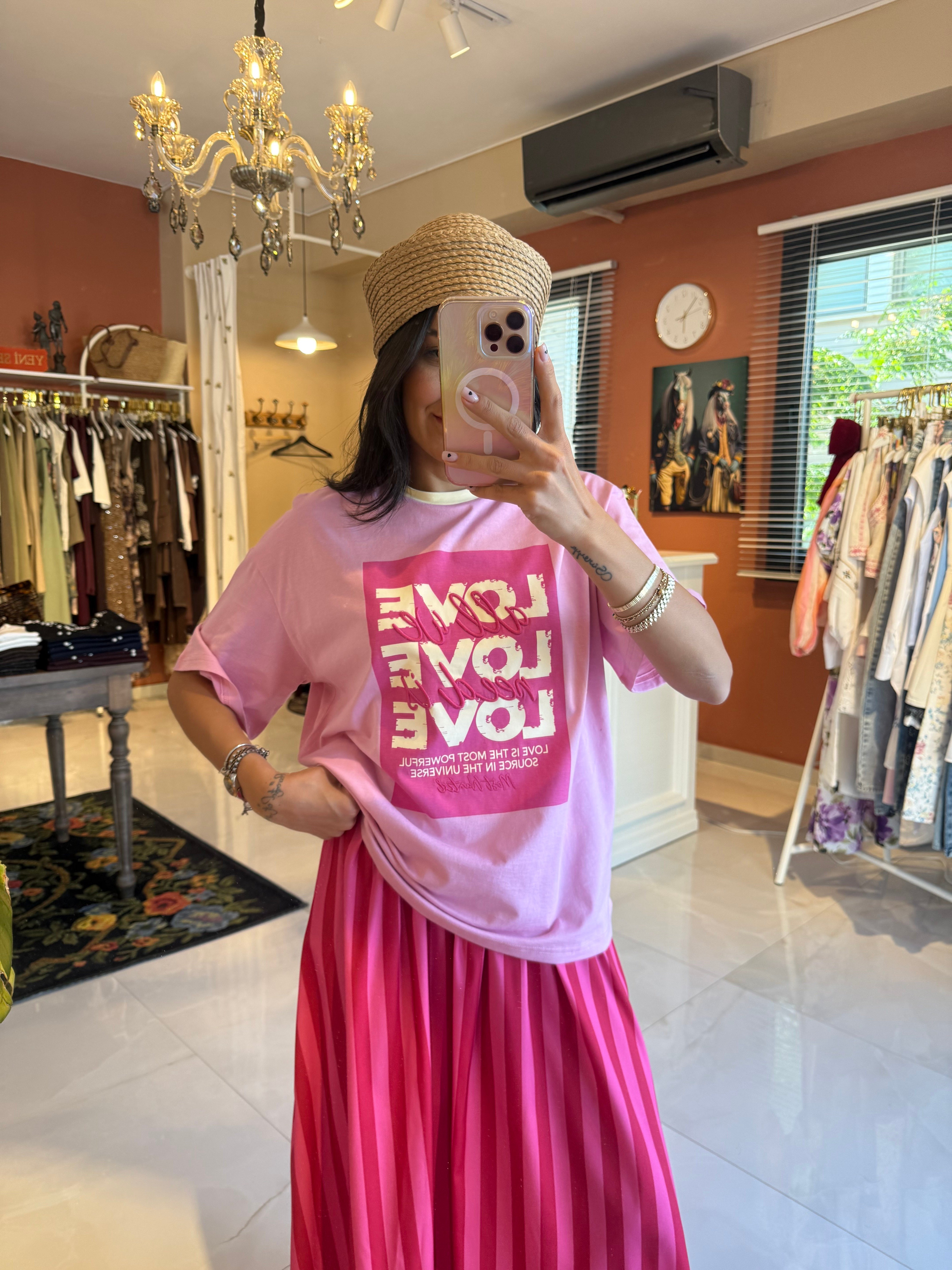 Love Baskılı Pembe Tshirt