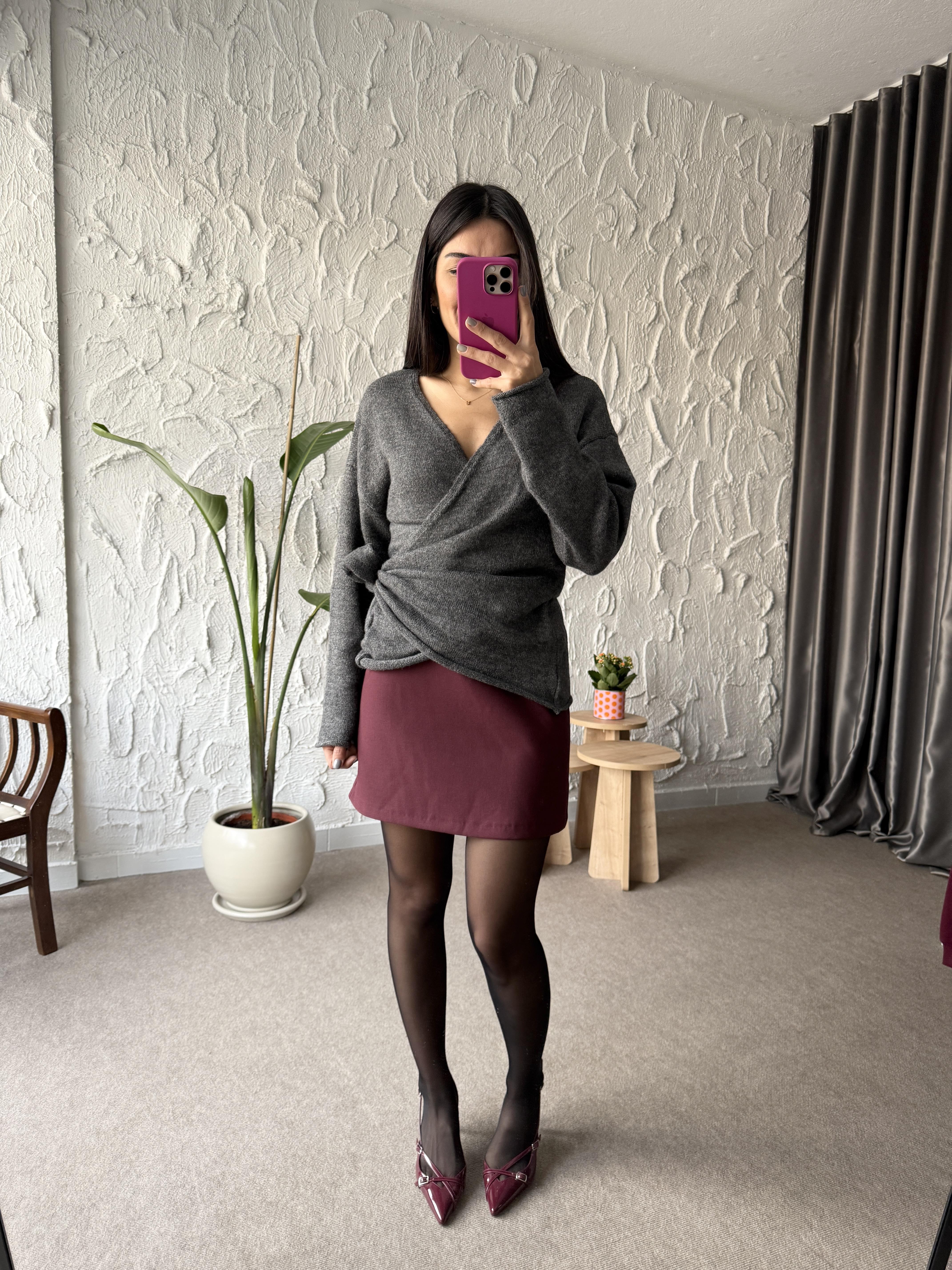 Masi Bordo Mini Kumaş Etek