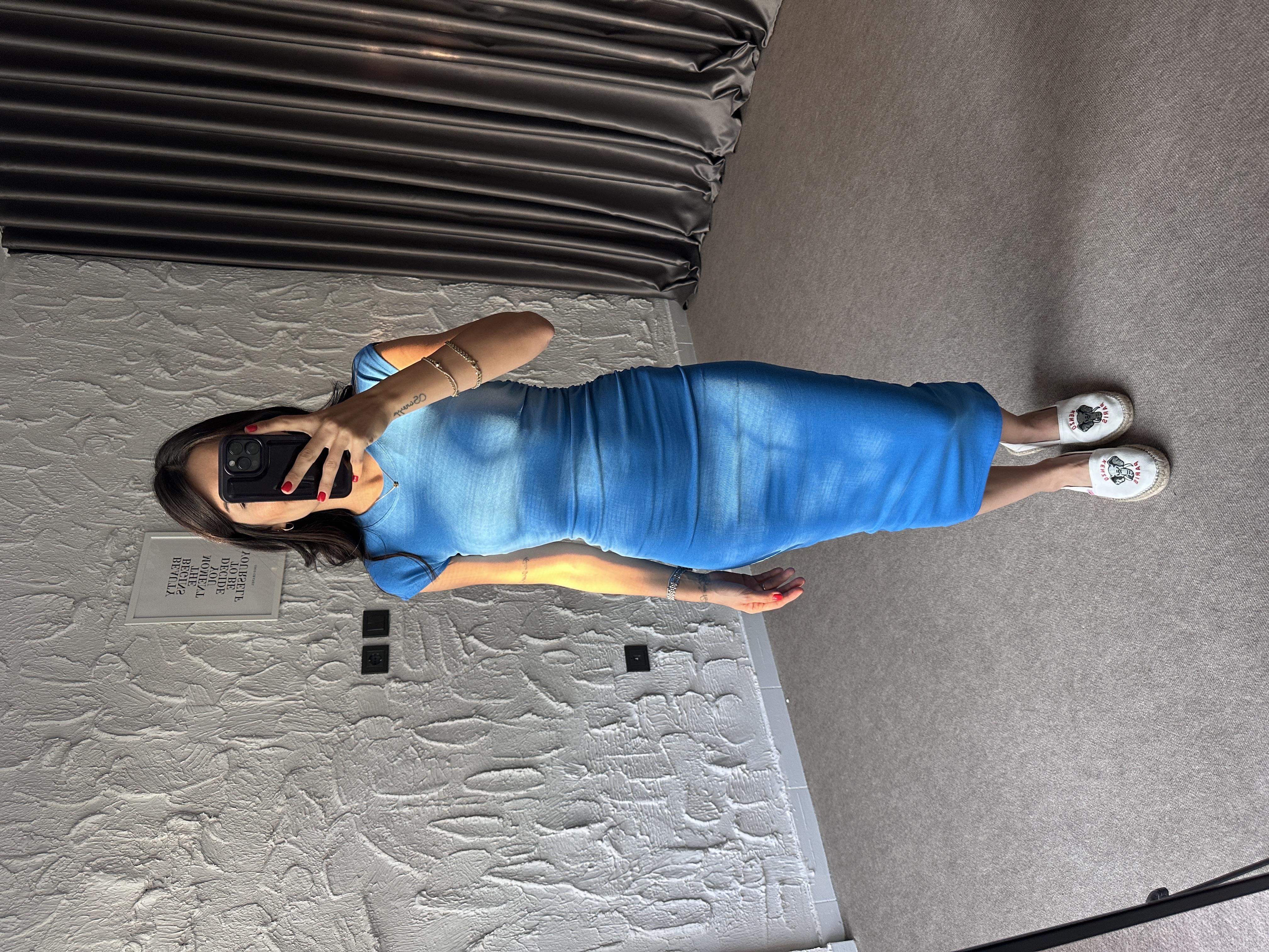 Mavi Drape Detaylı Basic Elbise