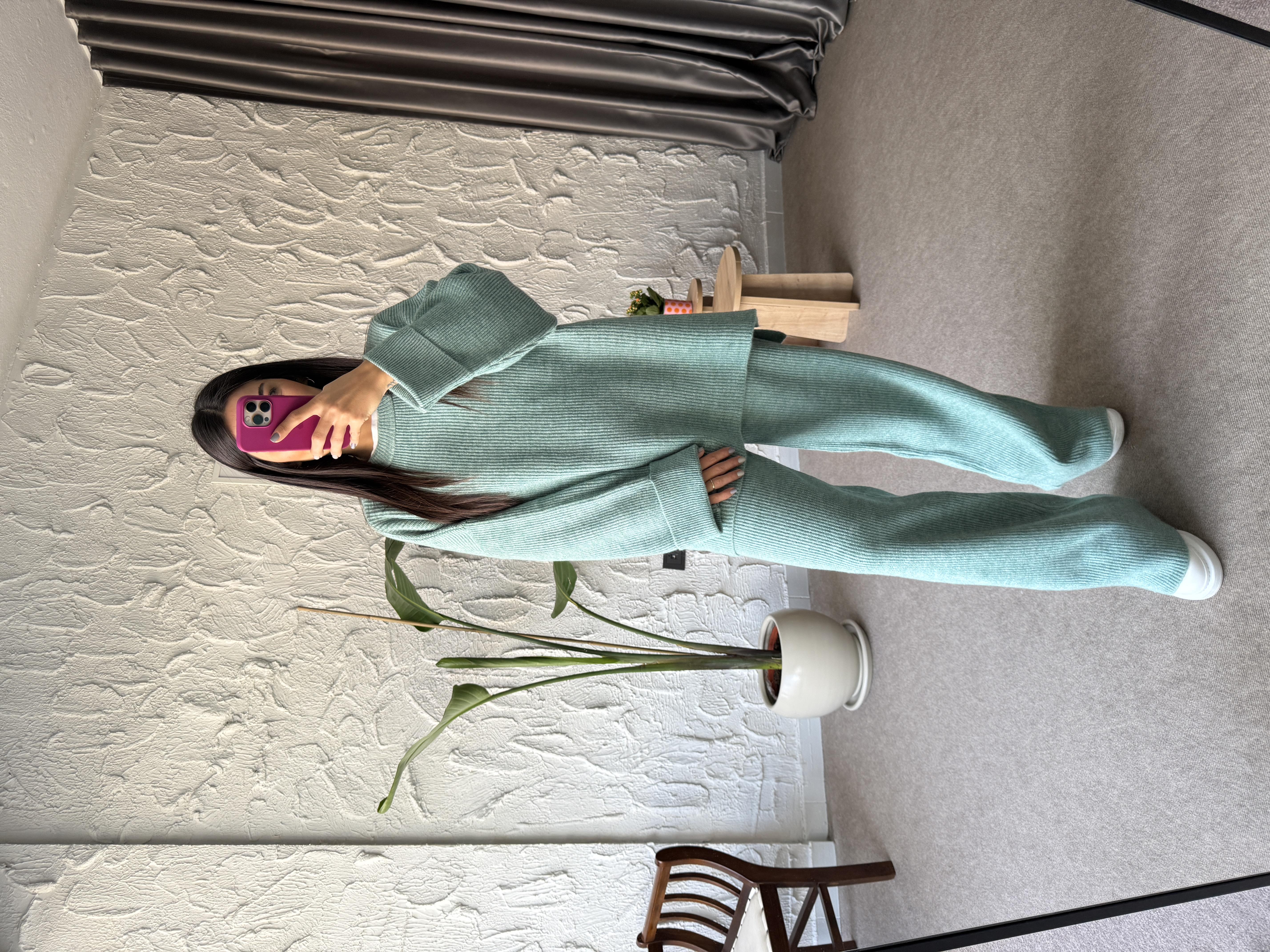 Mint Yeşili Double Kol Triko Takım