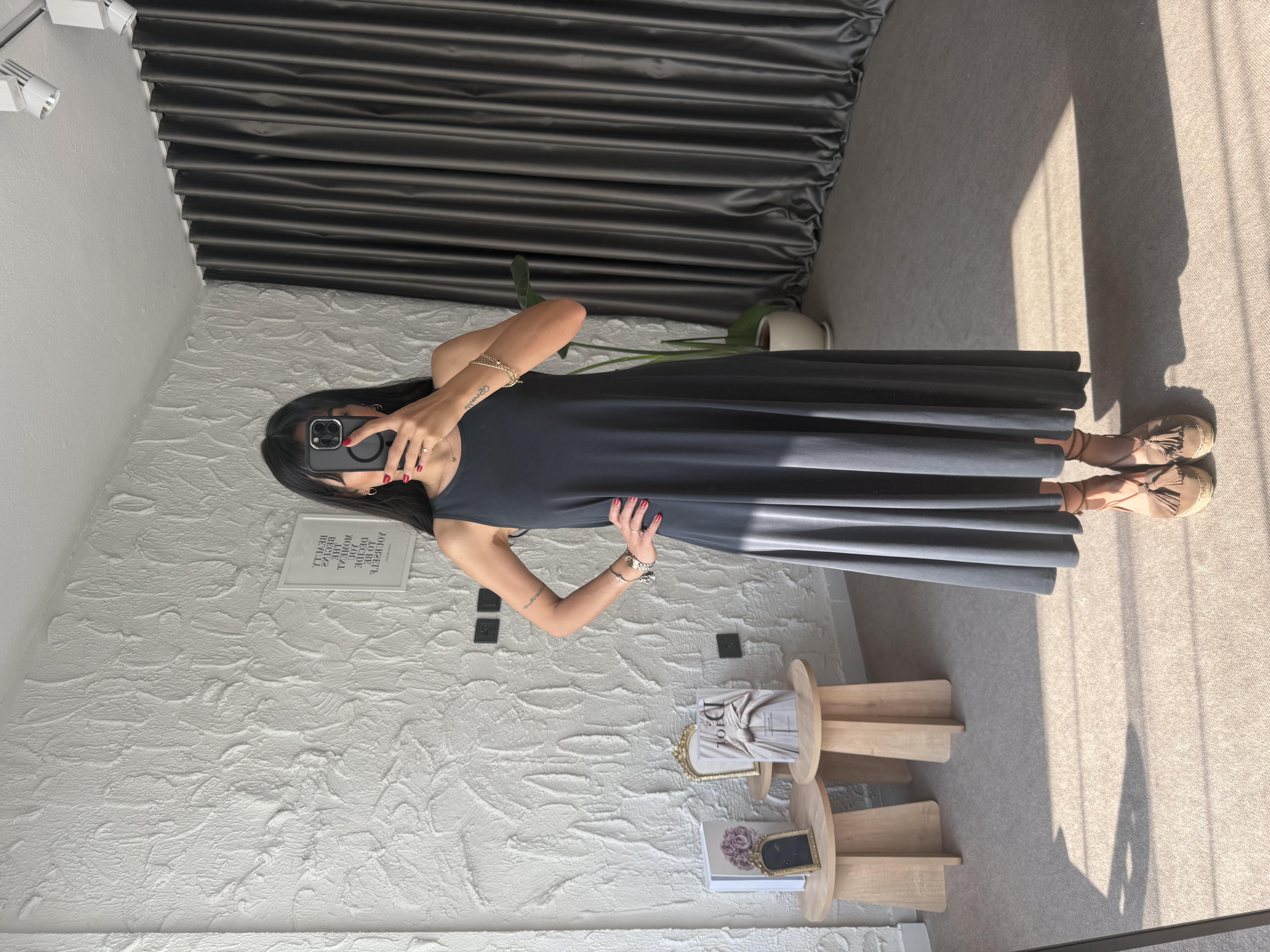 Modal Asimetrik Kesim Elbise - Antrasit