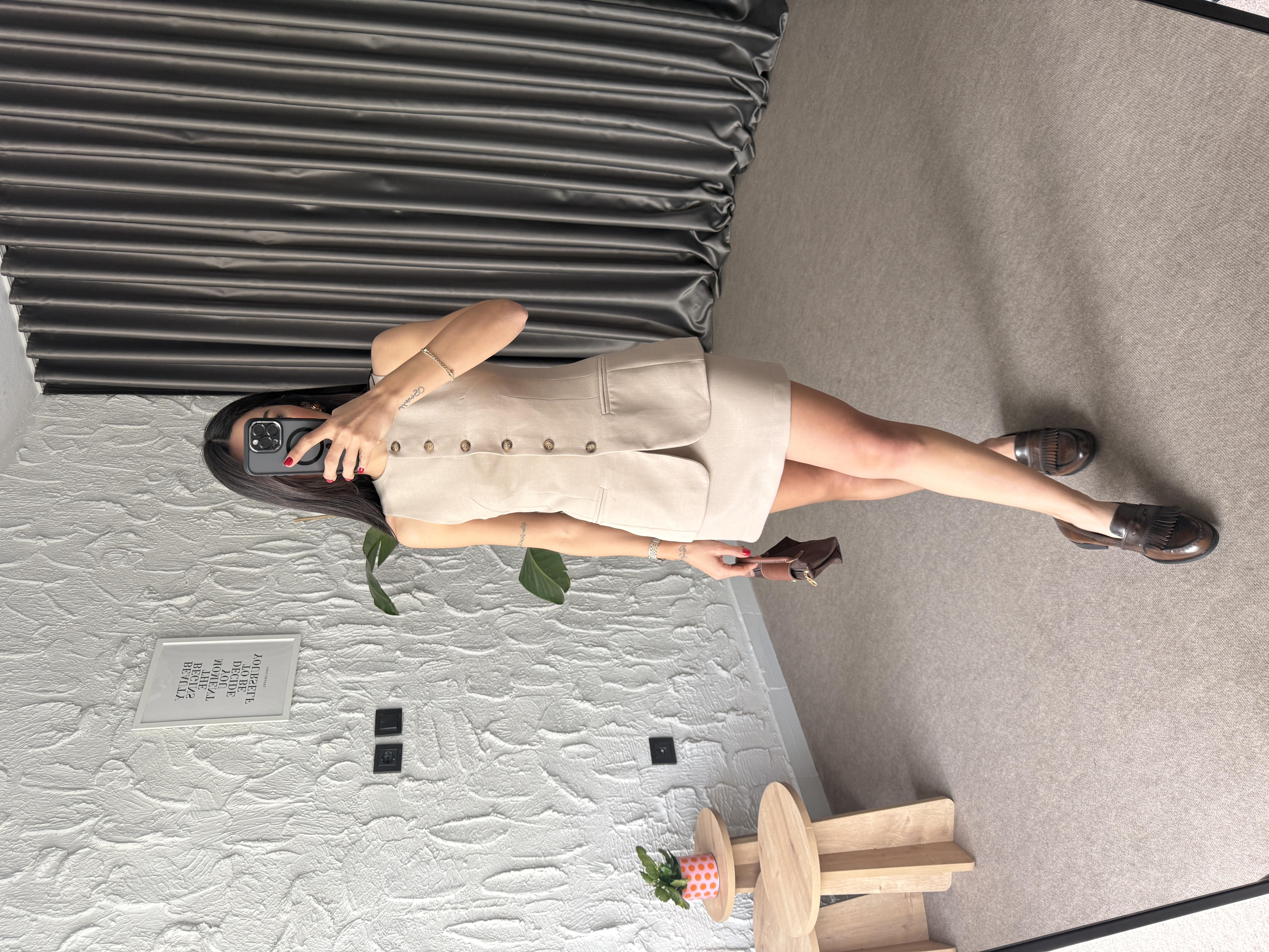 Odden Yelek Etek Bej Takım